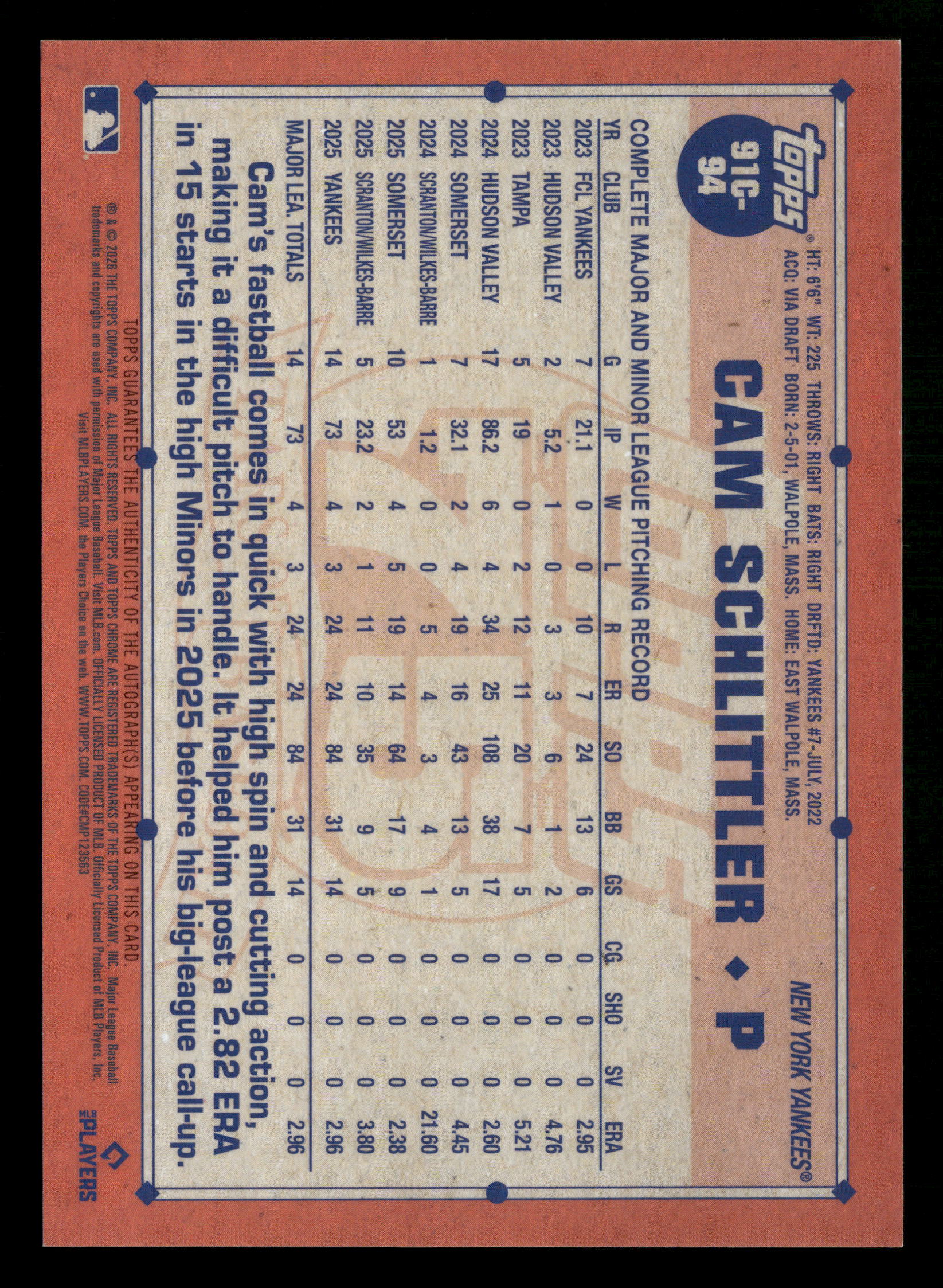 2026 Series One #91C-94 Cam Schlittler Chrome Green Mojo Auto #/99 - Image 2