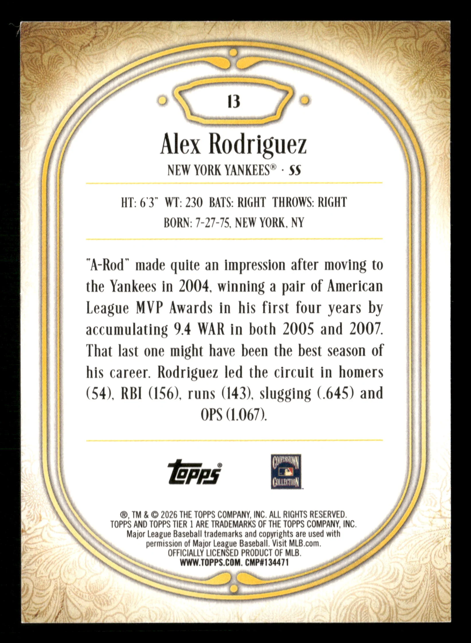 2026 Tier One #13 Alex Rodriguez Silver #/75 - Image 2