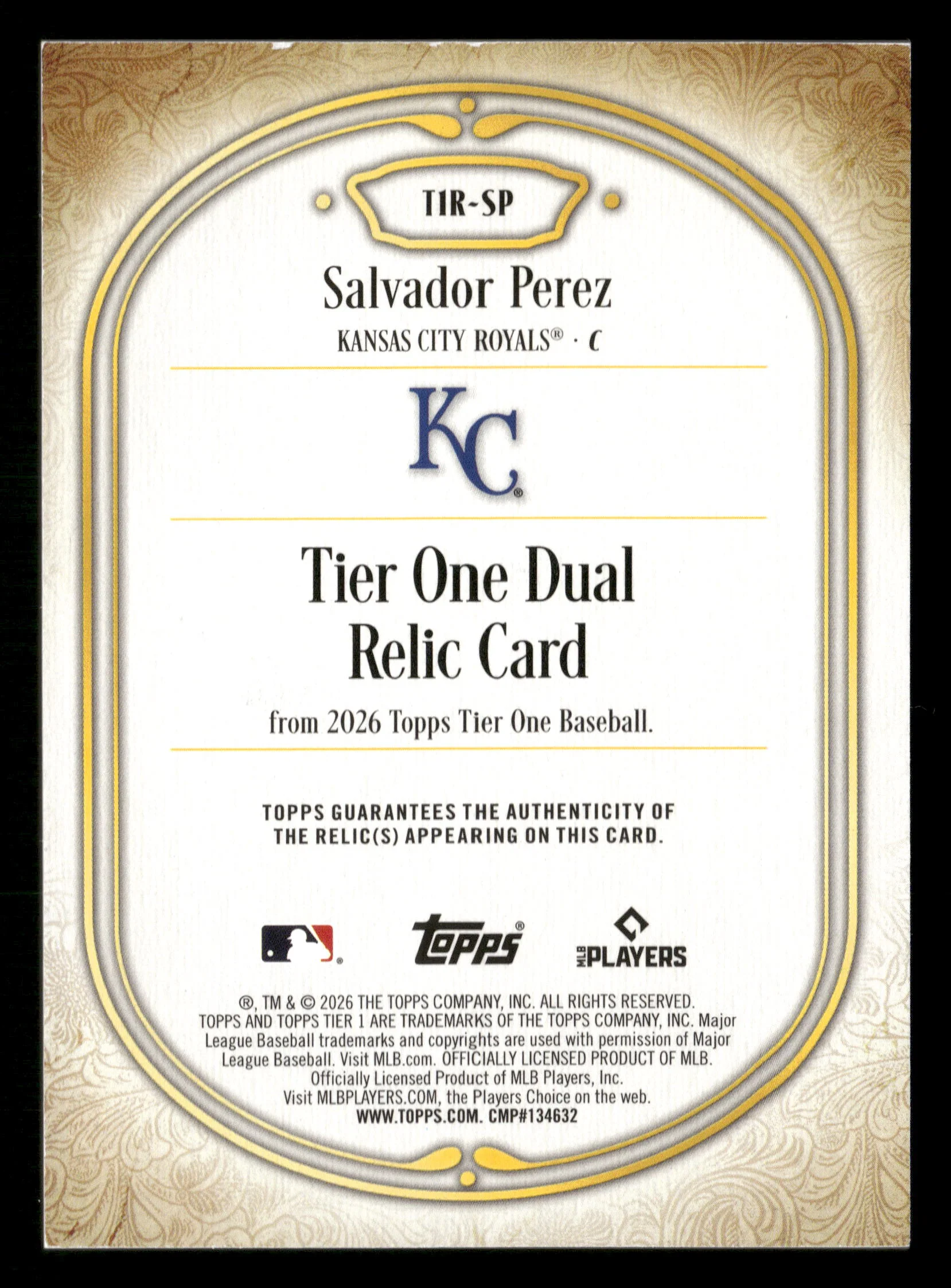 2026 Tier One #T1R-SP Salvador Perez Dual Relic #/99 - Image 2