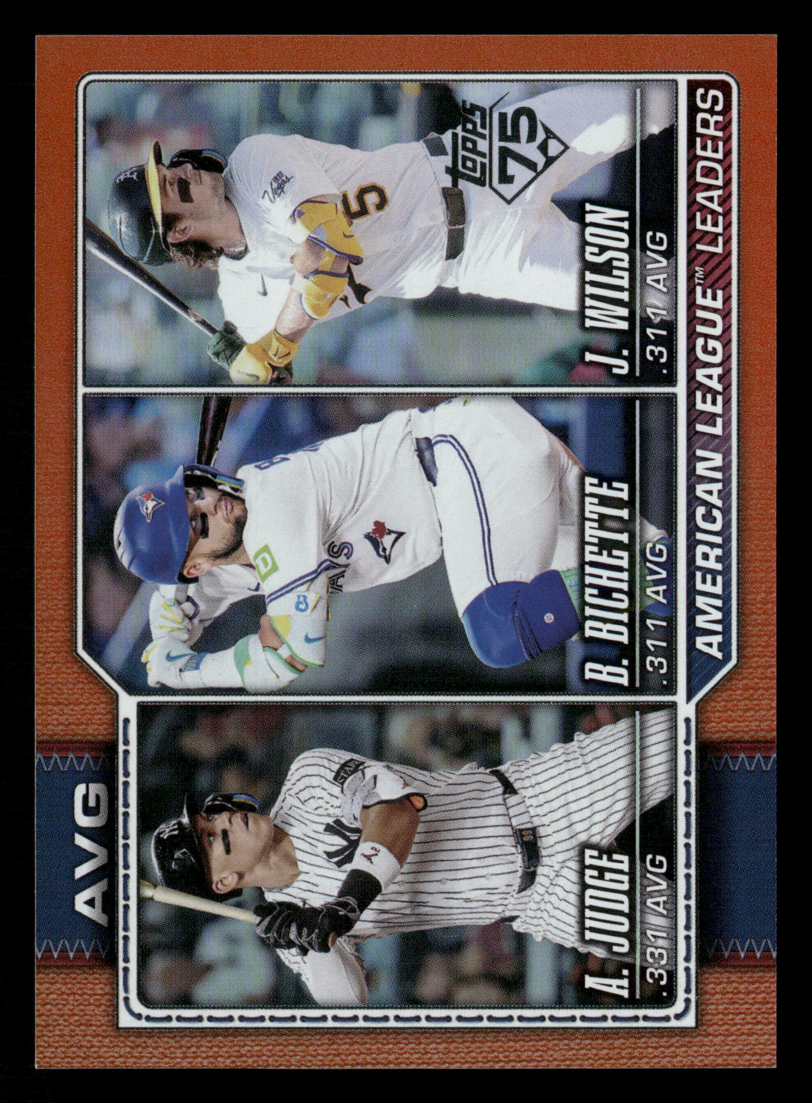 2026 Topps #204 AVG American League Leaders Judge/Bichette/Wilson Orange Refractor /#25