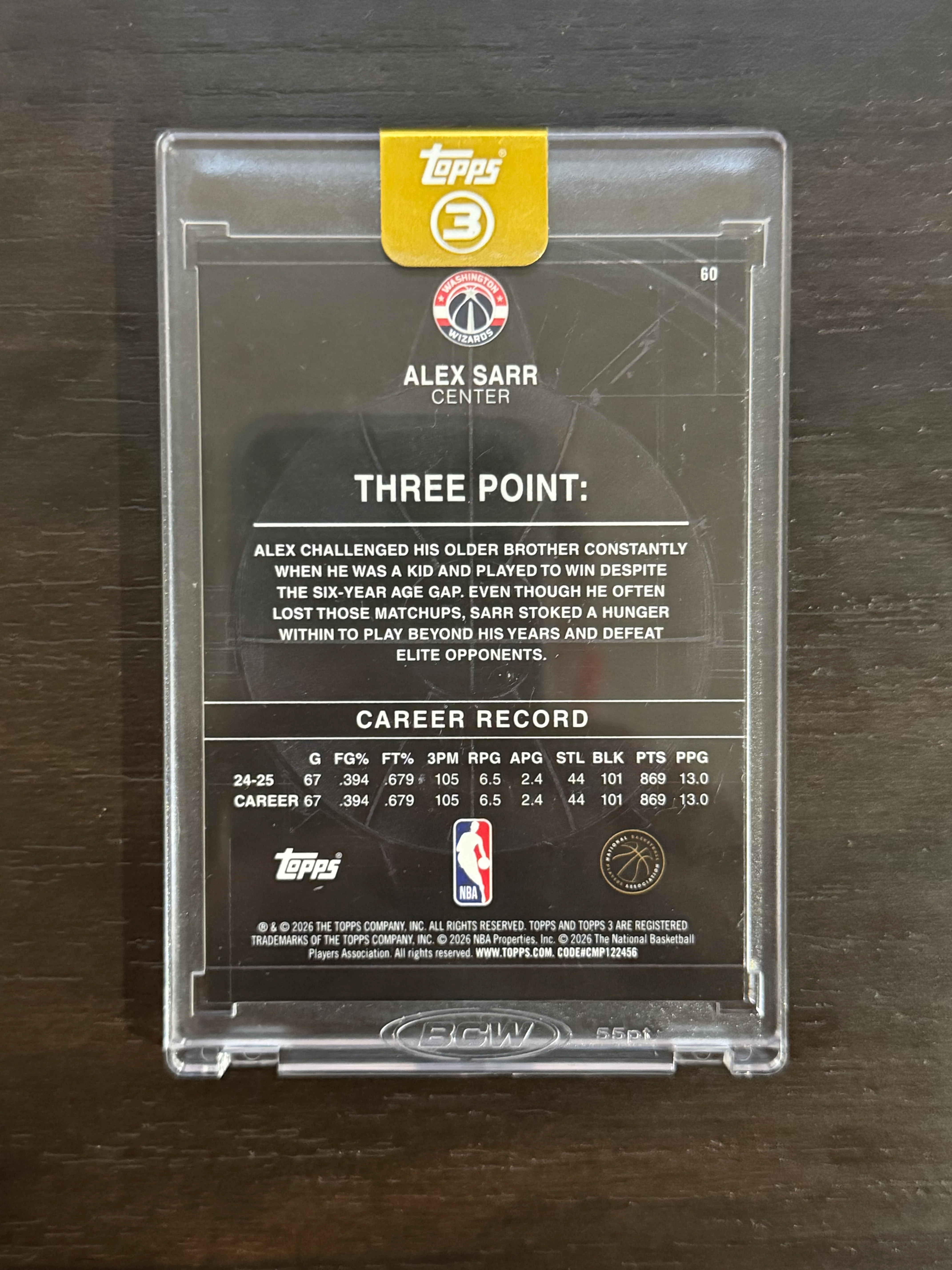 2026 Topps 3 Platinum #60 Alex Sarr /25 Three Point - Image 2