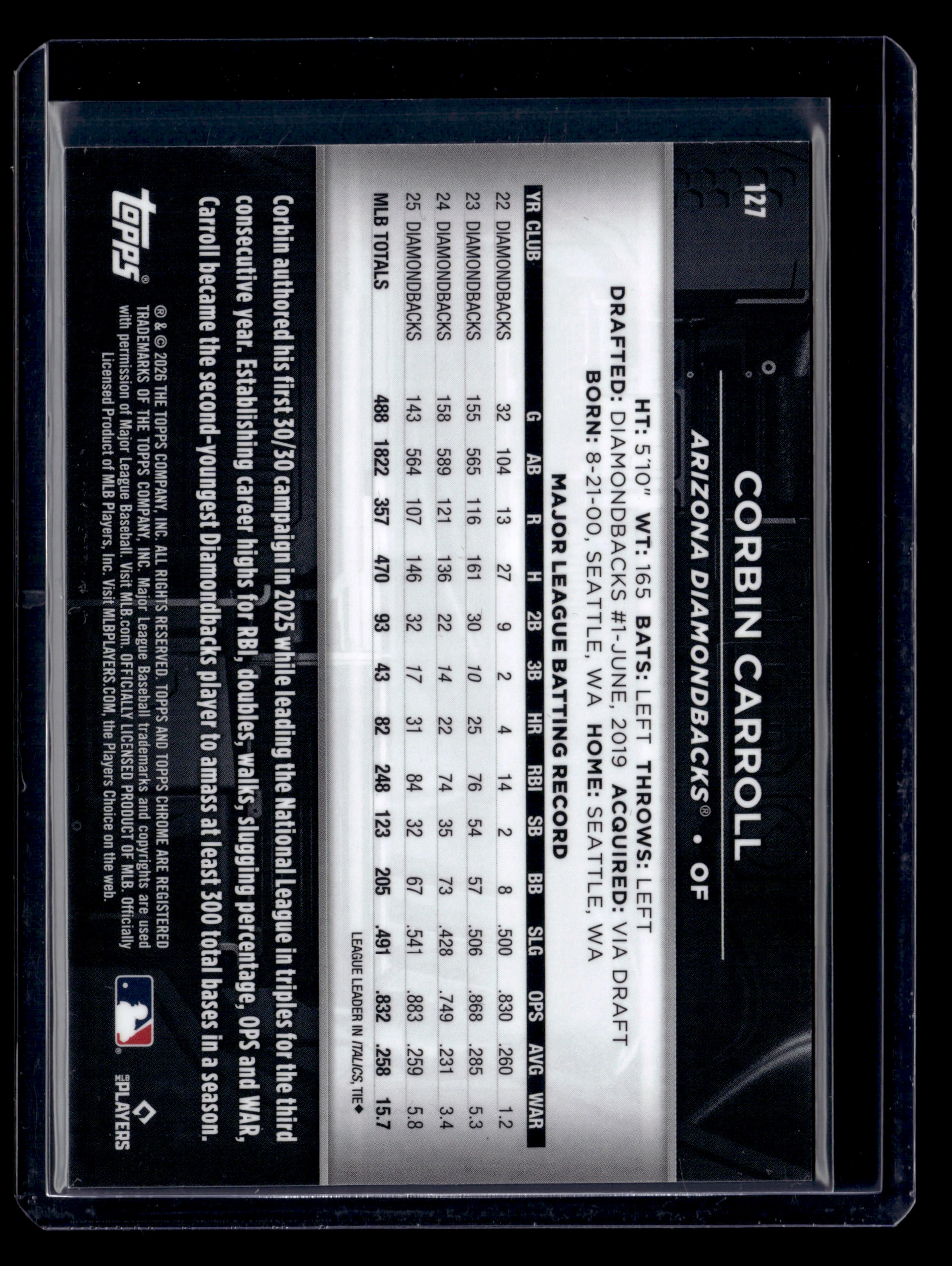 2026 Topps Chrome Black #127 Corbin Carroll Gold Wave Refractor #/50 - Image 2