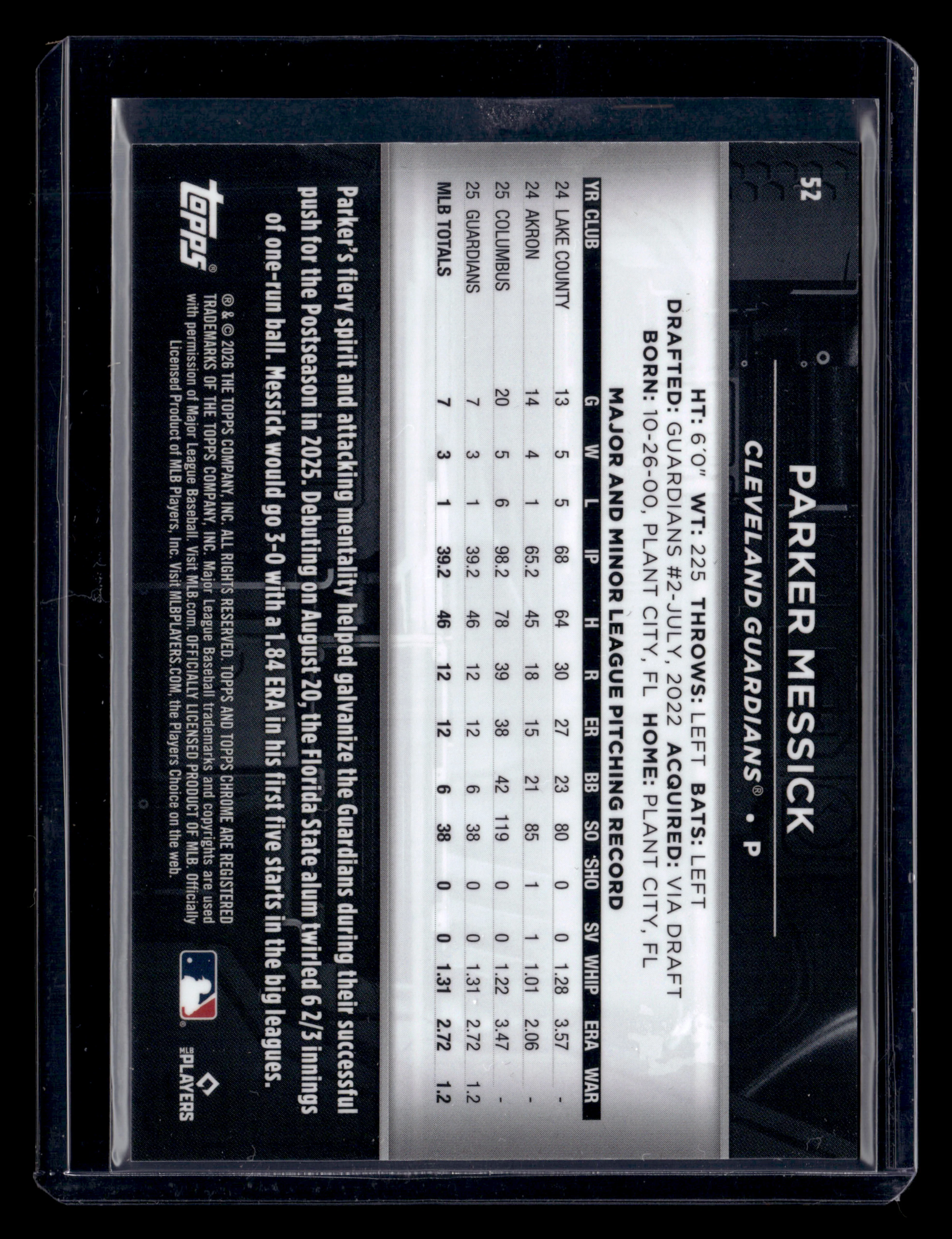 2026 Topps Chrome Black #52 Parker Messick Red Wave Refractor #/5 Rookie - Image 2