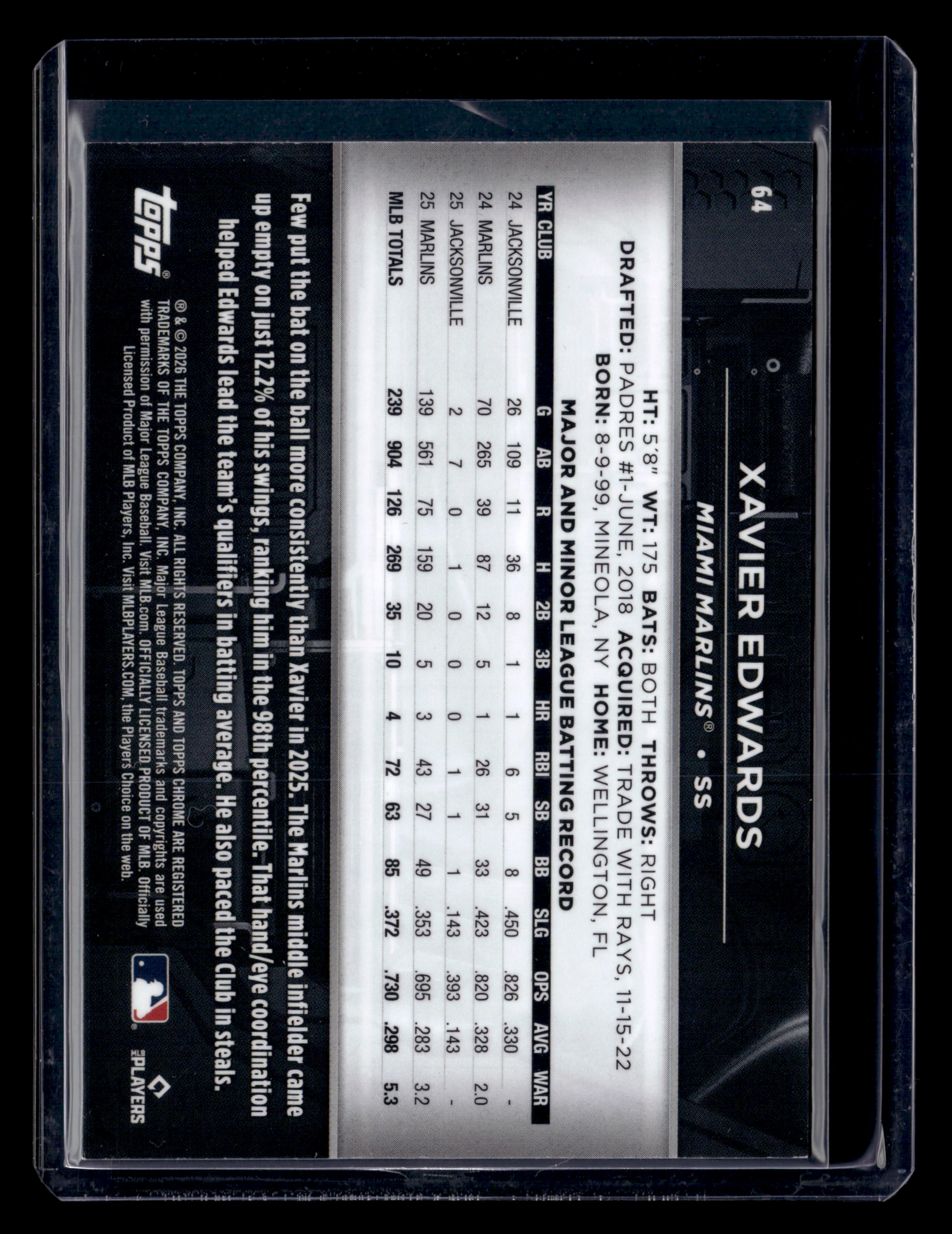 2026 Topps Chrome Black #64 Xavier Edwards Purple Wave Refractor #/75 - Image 2