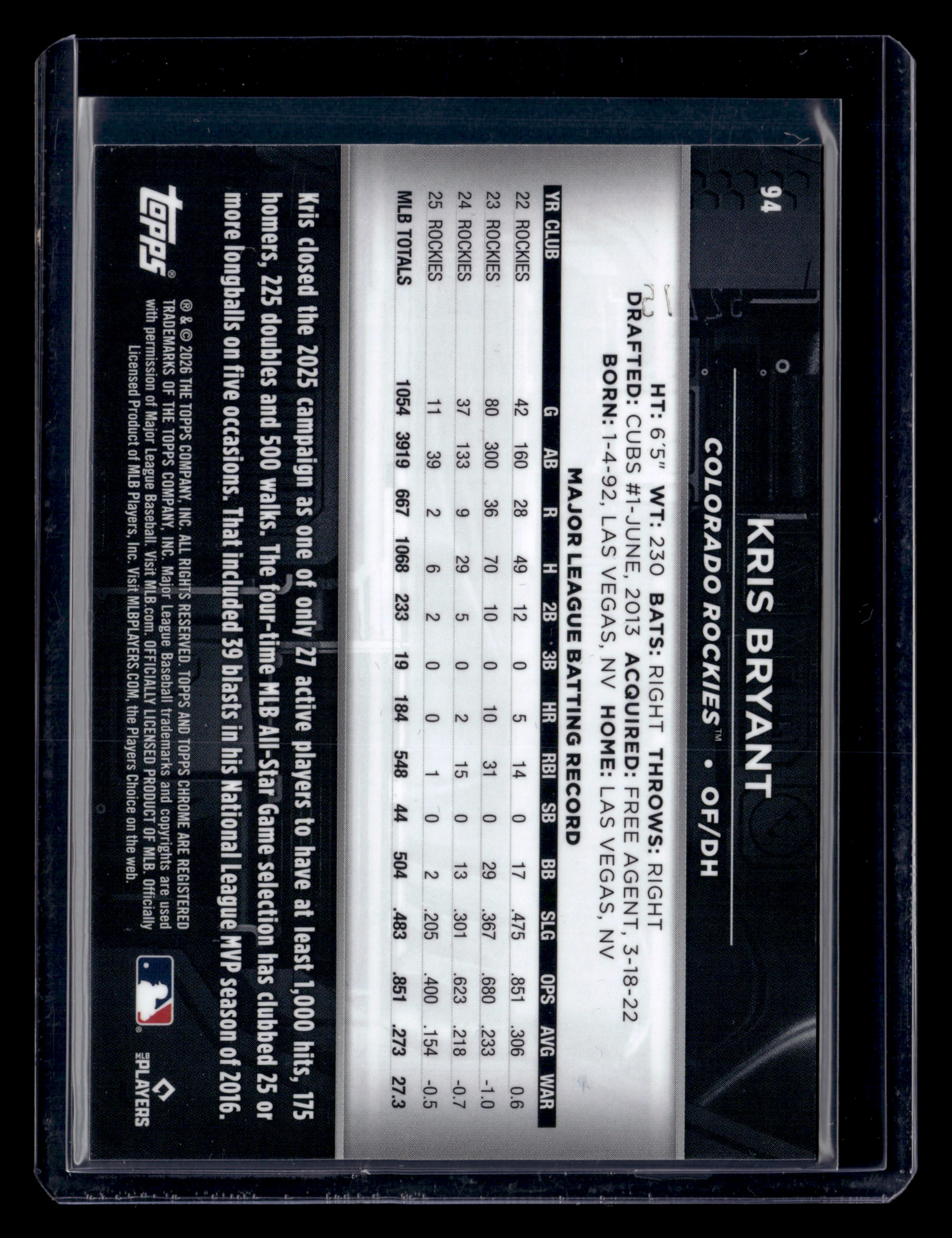 2026 Topps Chrome Black #94 Kris Bryant Purple Mini-Diamond Refractor #/75 - Image 2