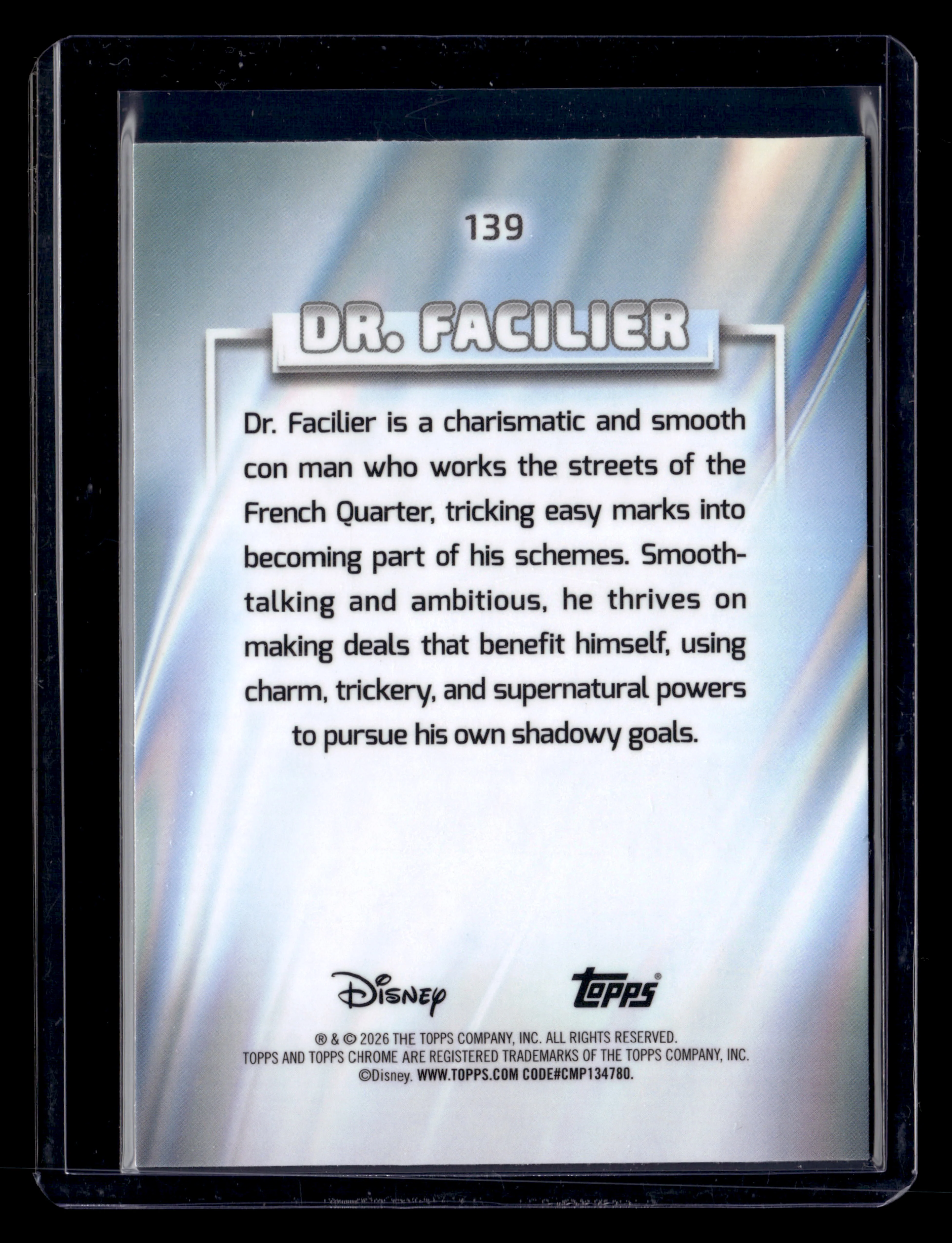 2026 Topps Chrome Disney 139 Dr. Facilier Aqua Wave /199 - Image 2