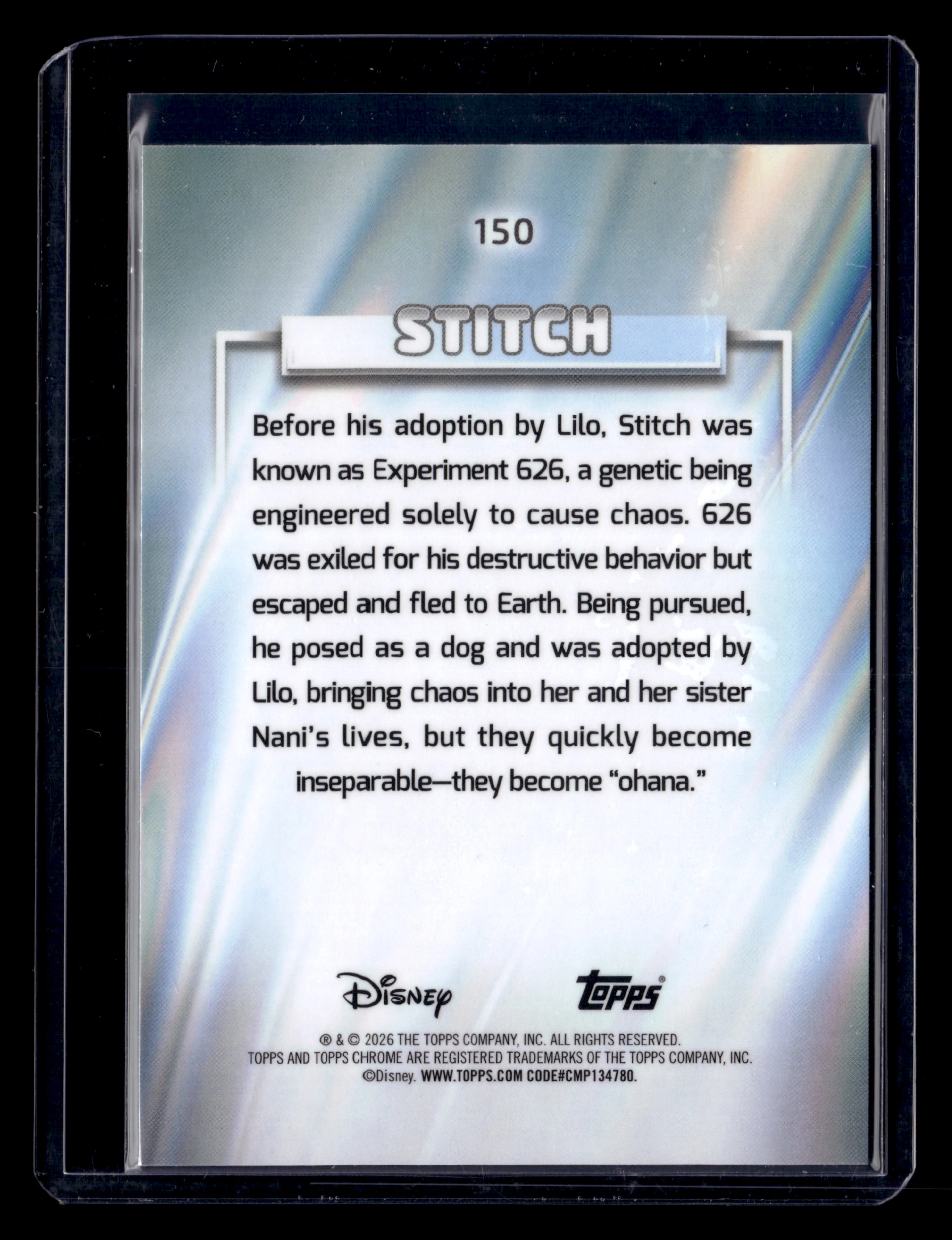 2026 Topps Chrome Disney 150 Stitch Blue Refractor /150 - Image 2