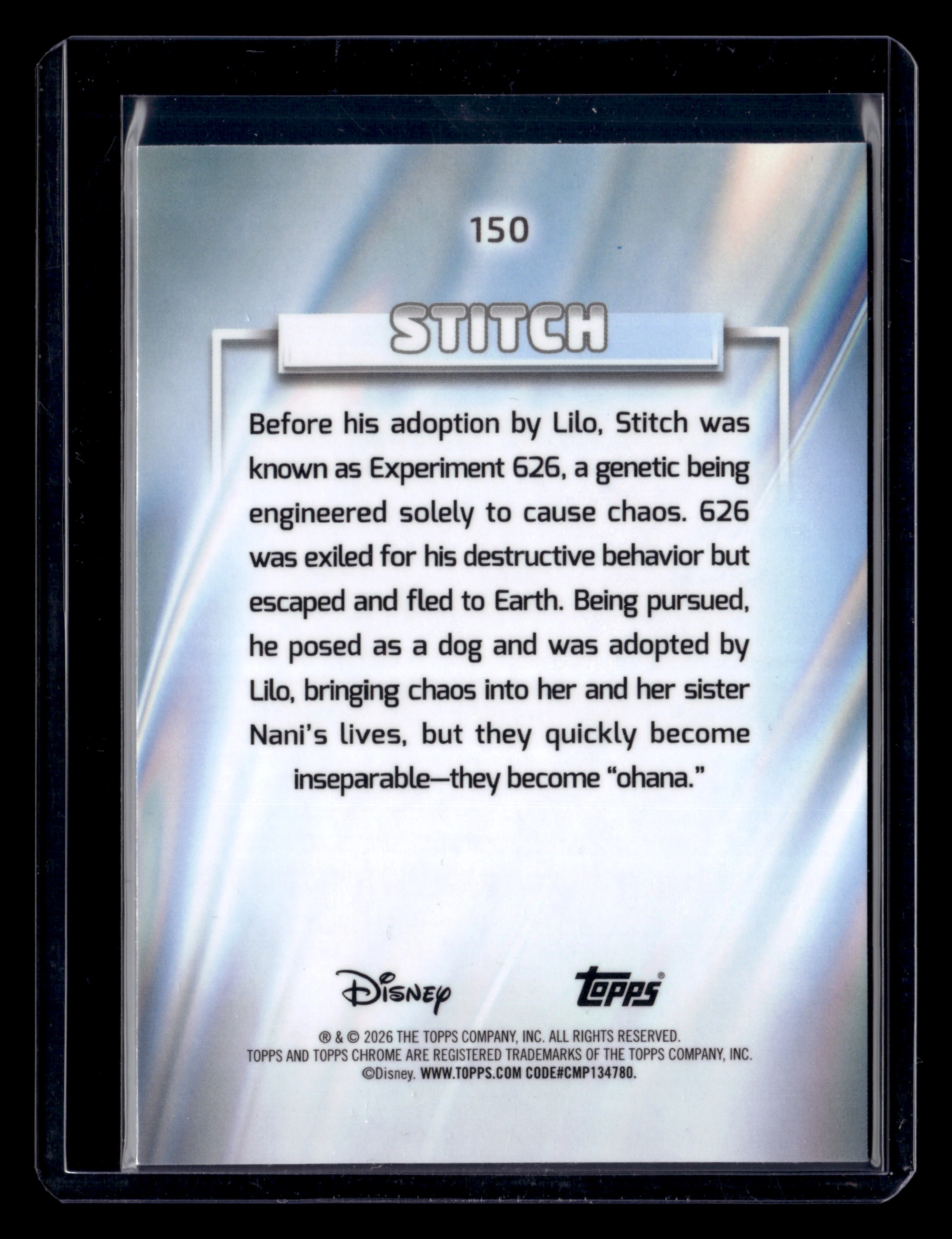 2026 Topps Chrome Disney 150 Stitch Blue Refractor 78/150 - Image 2
