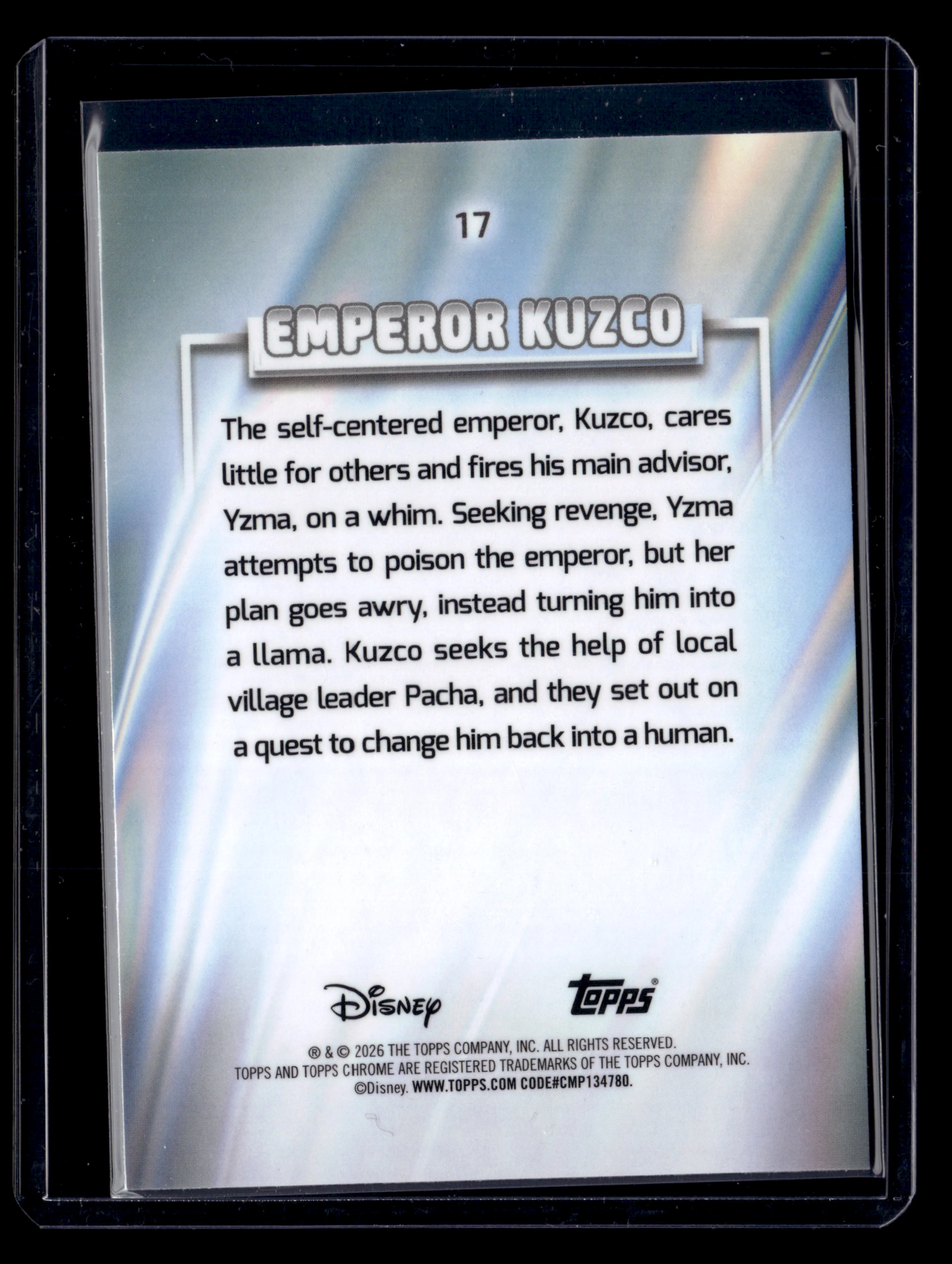 2026 Topps Chrome Disney 17 Emperor Kuzco Aqua Refractor /199 - Image 2