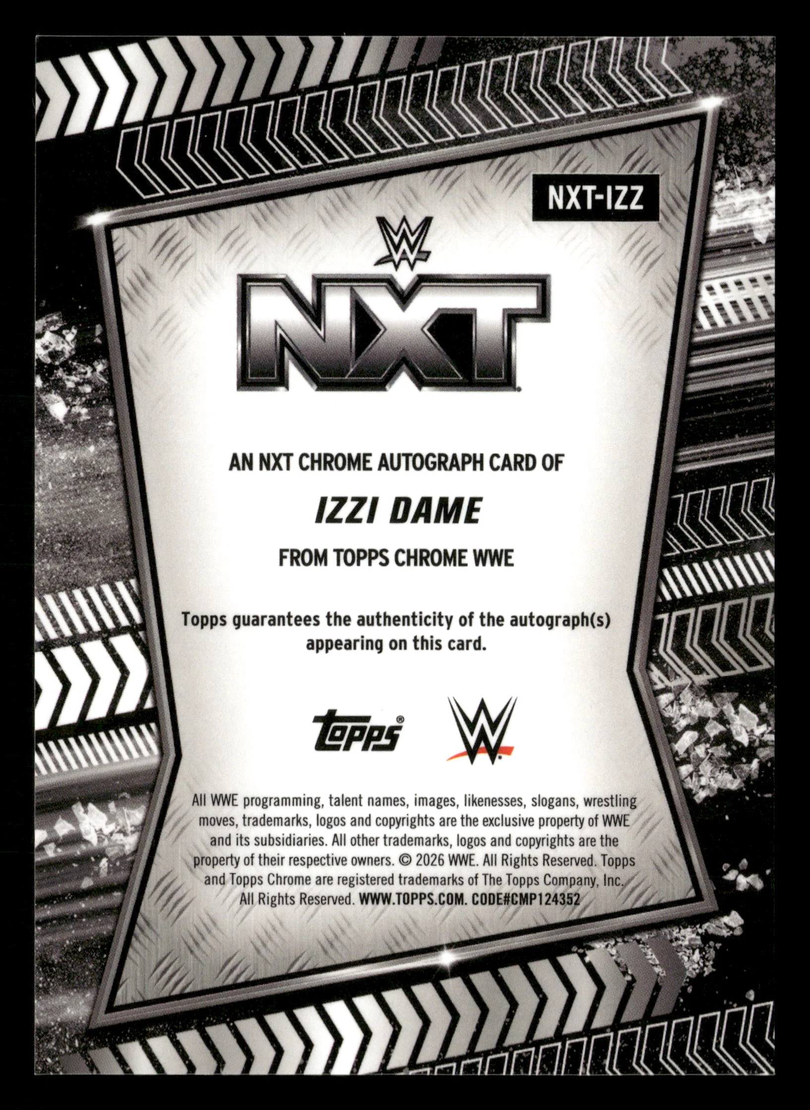 2026 Topps Chrome WWE #NXT-IZZ Izzi Dame NXT Autographs - Image 2