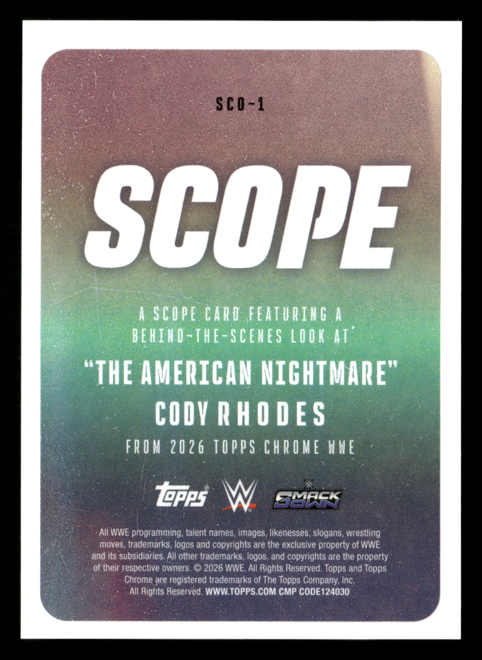 2026 Topps Chrome WWE #SCO-1 "The American Nightmare" Cody Rhodes Scope #/10 - Image 2