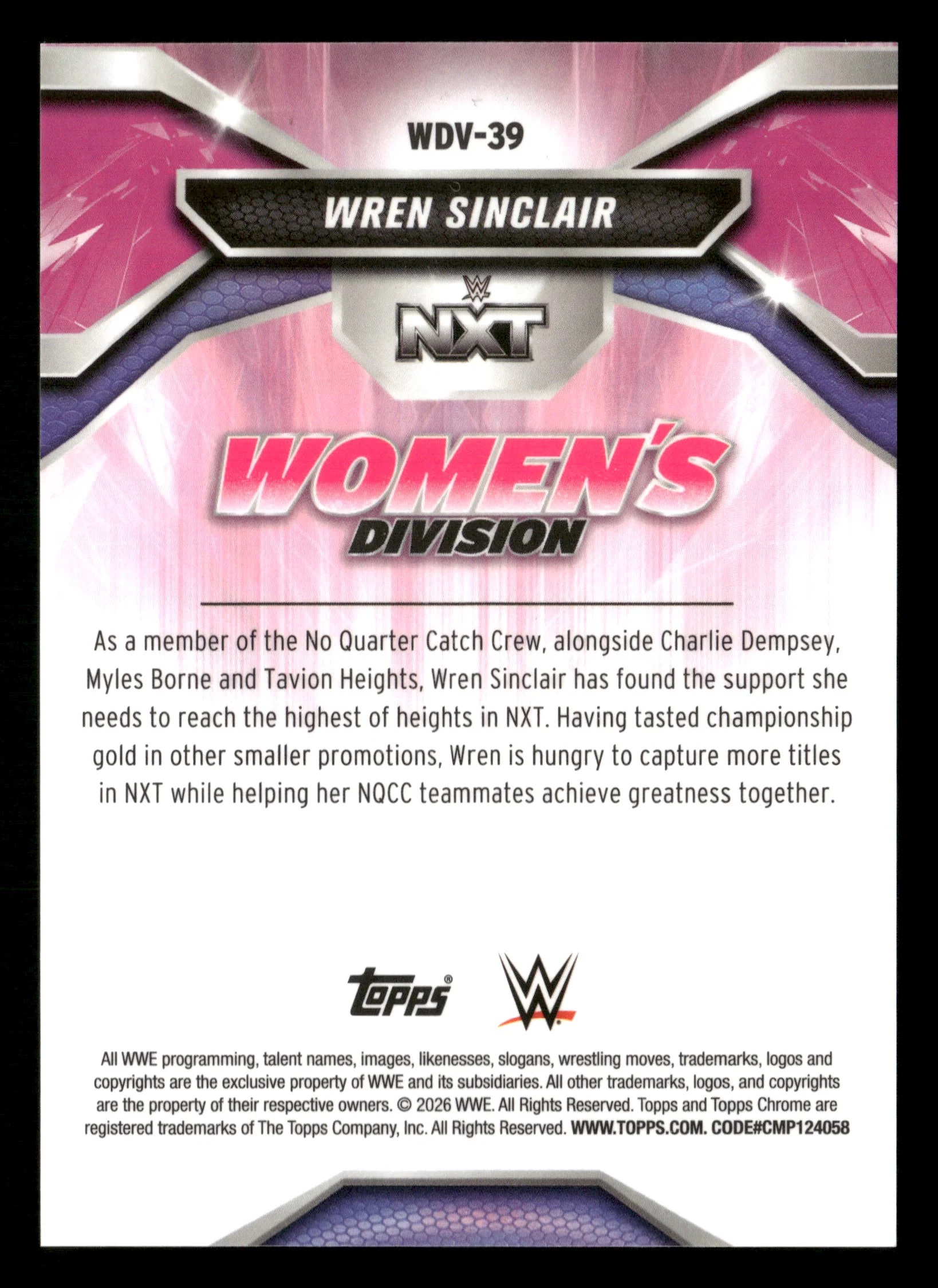 2026 Topps Chrome WWE #WDV-39 Wren Sinclair Black Refractor #/10 - Image 4