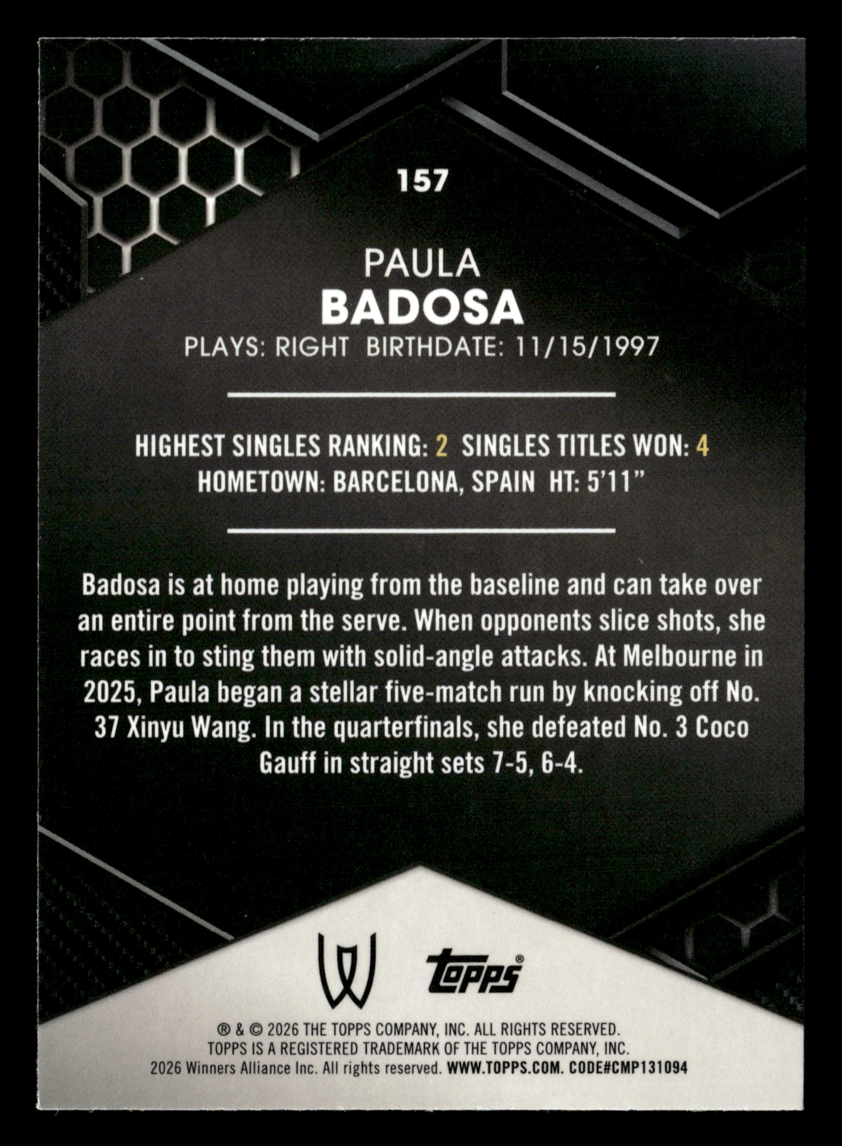 2026 Topps Graphite #157 Paula Badosa Purple Refractor #/99 - Image 2