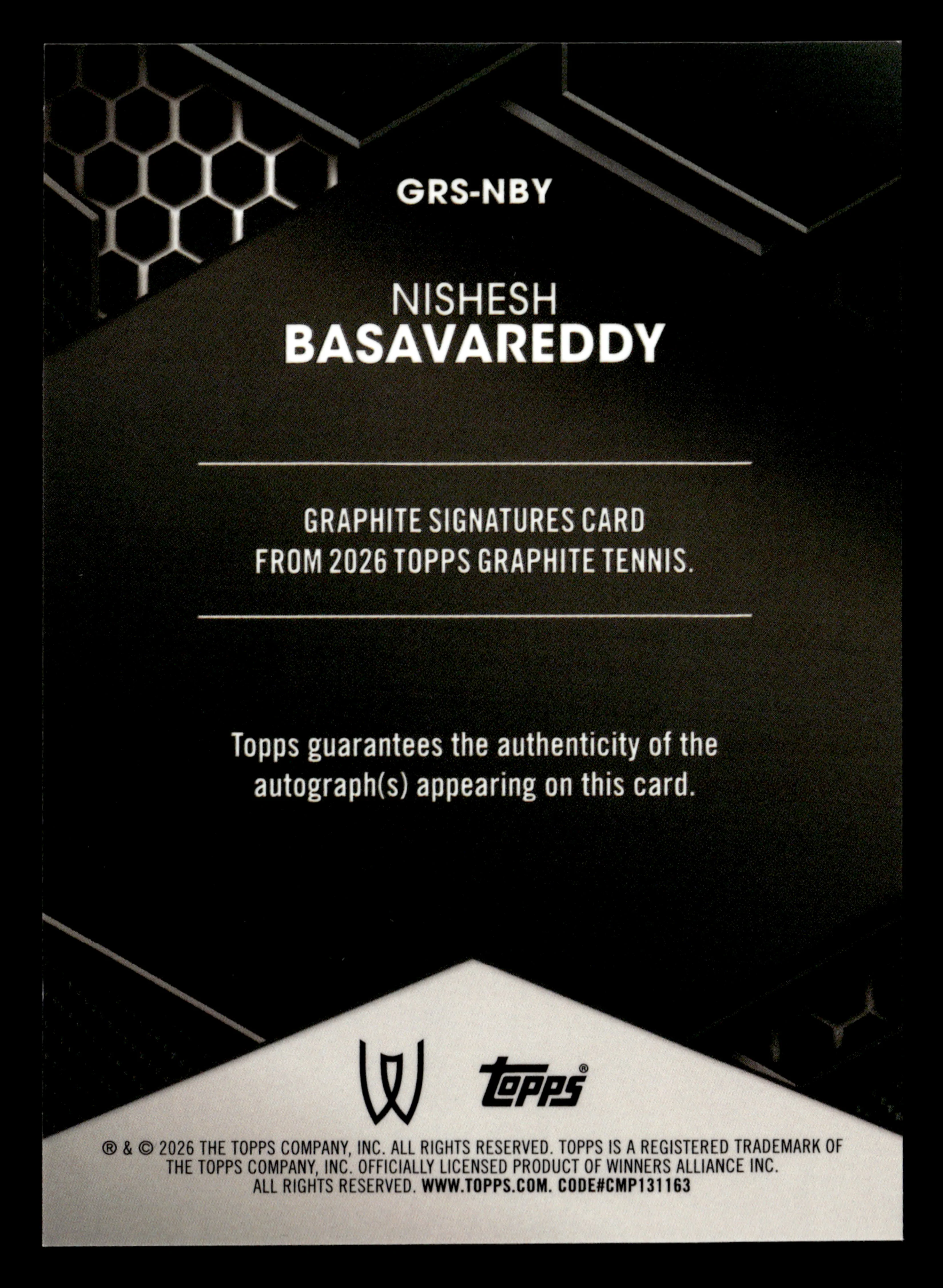 2026 Topps Graphite #GRS-NBY Nishesh Basavareddy Graphite Signatures - Image 2