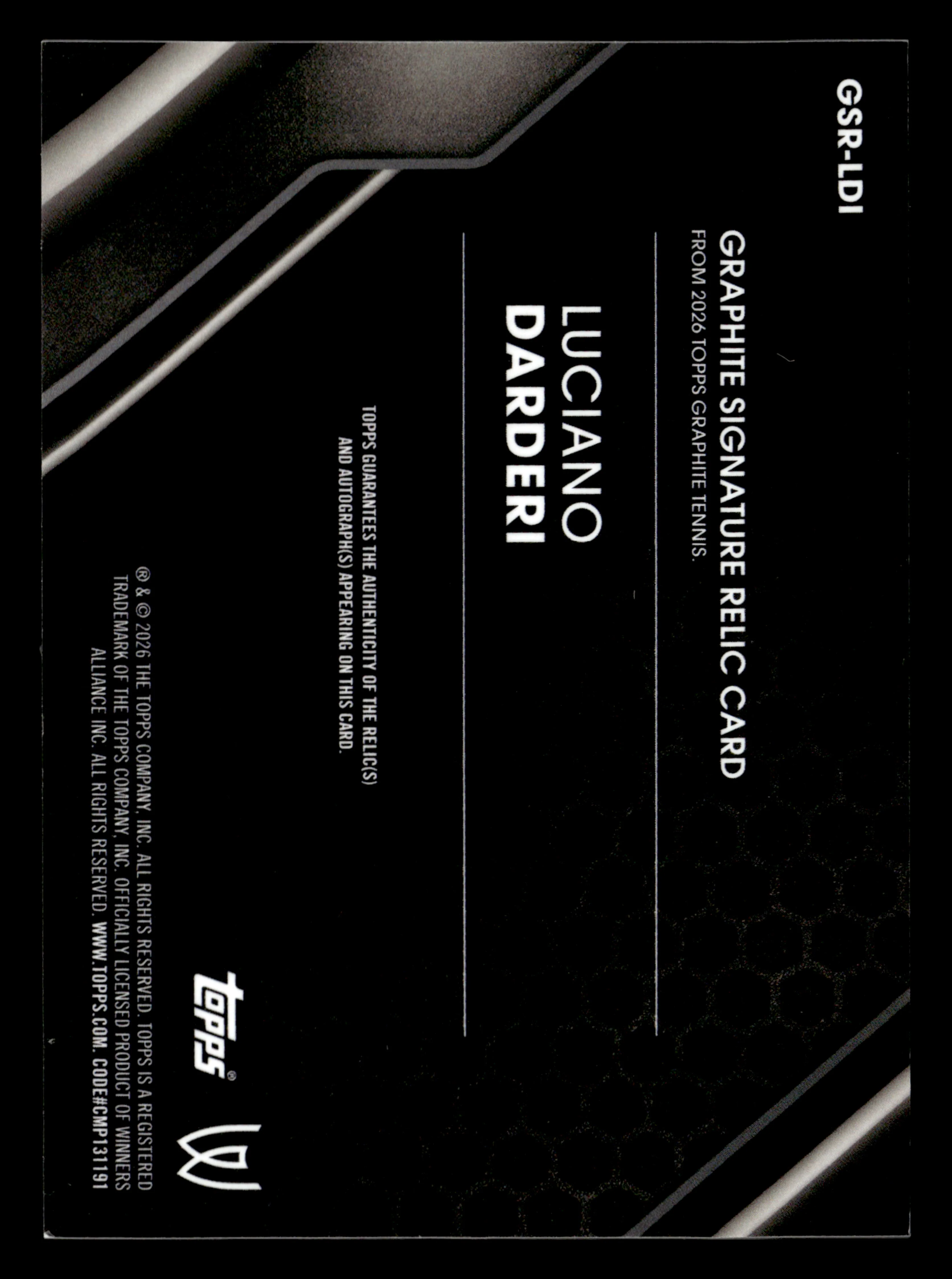 2026 Topps Graphite #GSR-LDI Luciano Darderi Graphite Signature Relics - Image 2