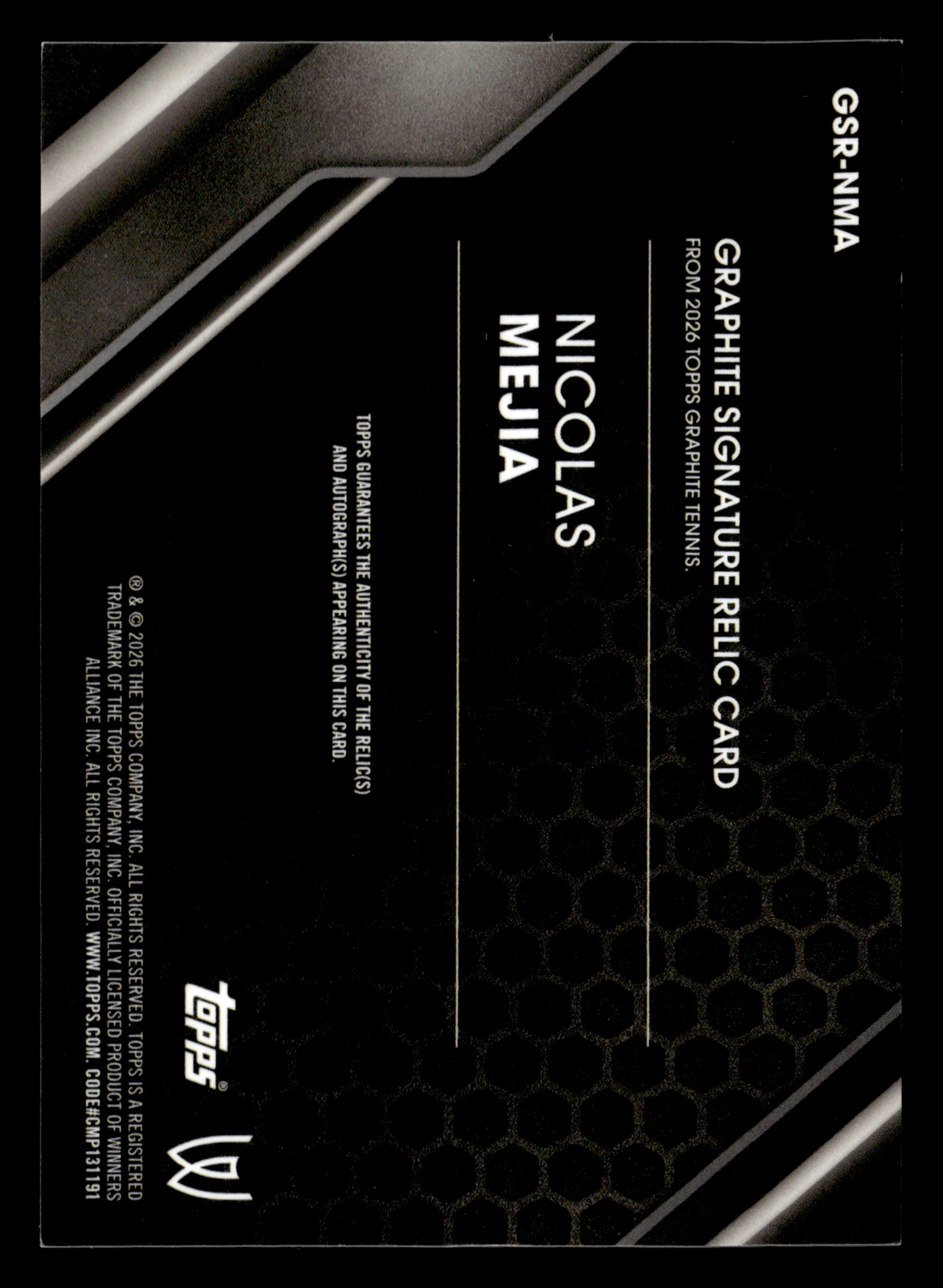 2026 Topps Graphite #GSR-NMA Nicolas Mejia Graphite Signature Relics Blue #/50 - Image 2