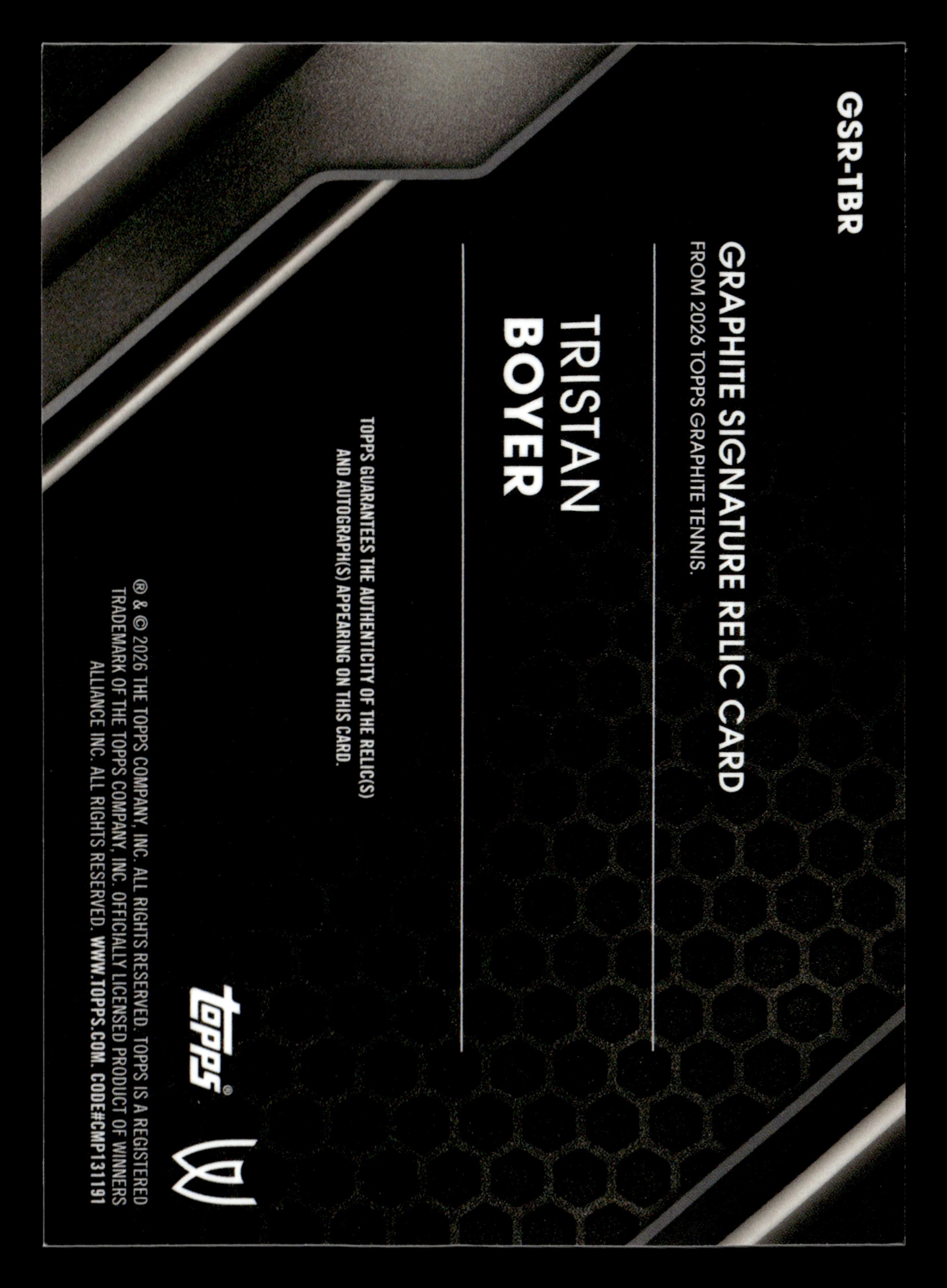 2026 Topps Graphite #GSR-TBR Tristan Boyer Graphite Signature Relics - Image 2