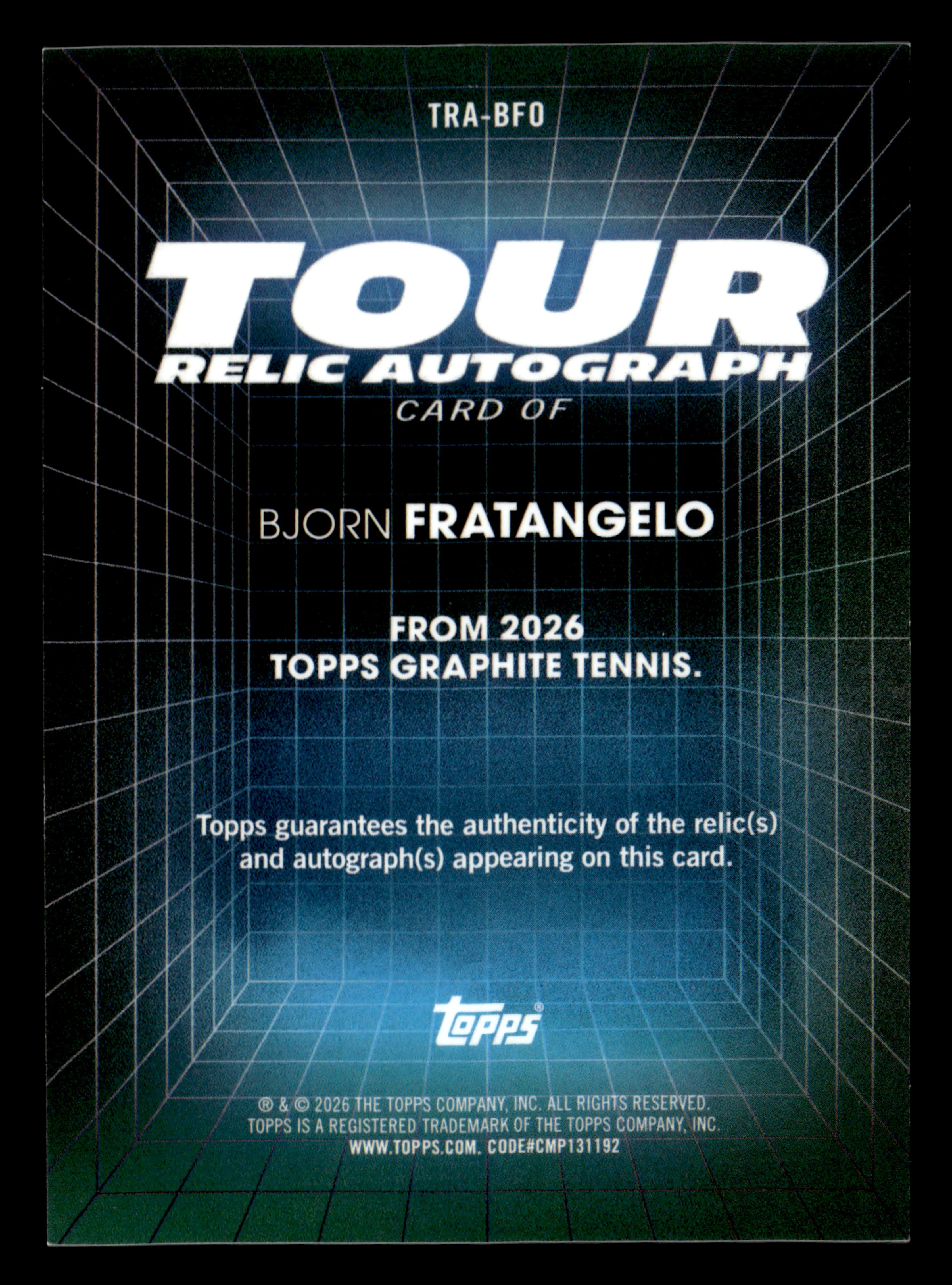 2026 Topps Graphite #TRA-BFO Bjorn Fratangelo Tour Relic Autographs - Image 2