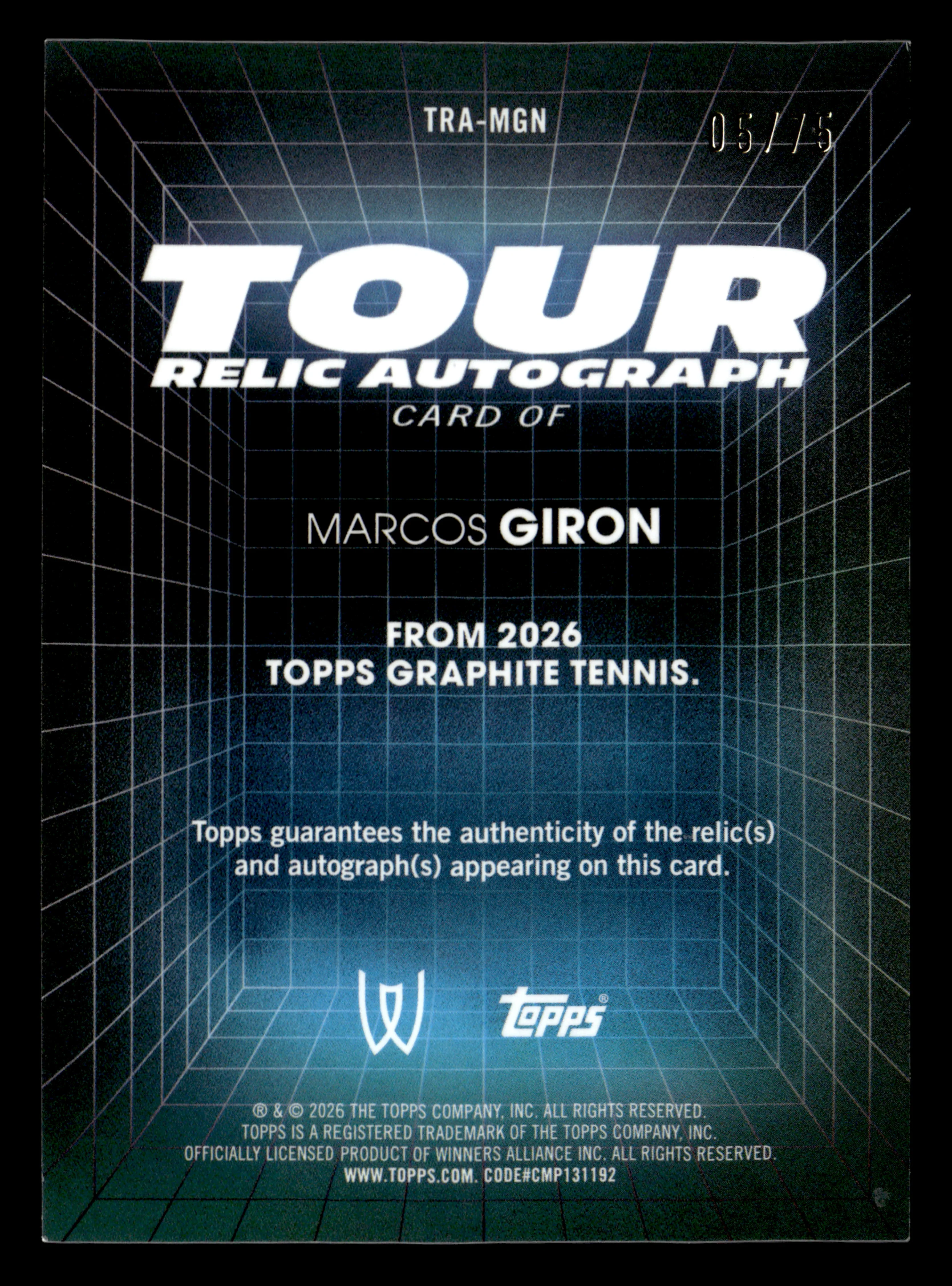 2026 Topps Graphite #TRA-MGN Marcos Giron Tour Relic Autographs Green #/75 - Image 2