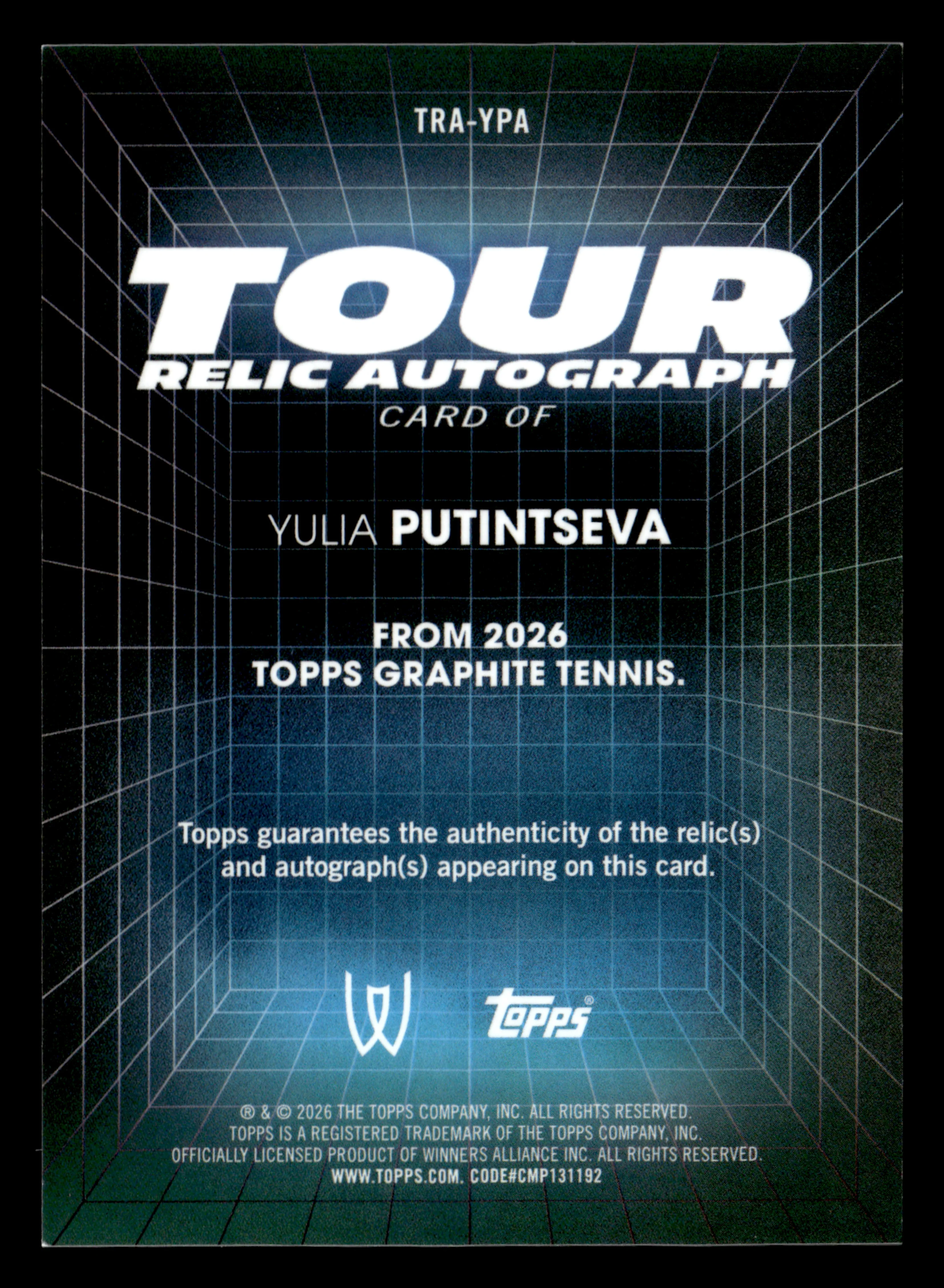 2026 Topps Graphite #TRA-YPA Yulia Putintseva Tour Relic Autographs - Image 2