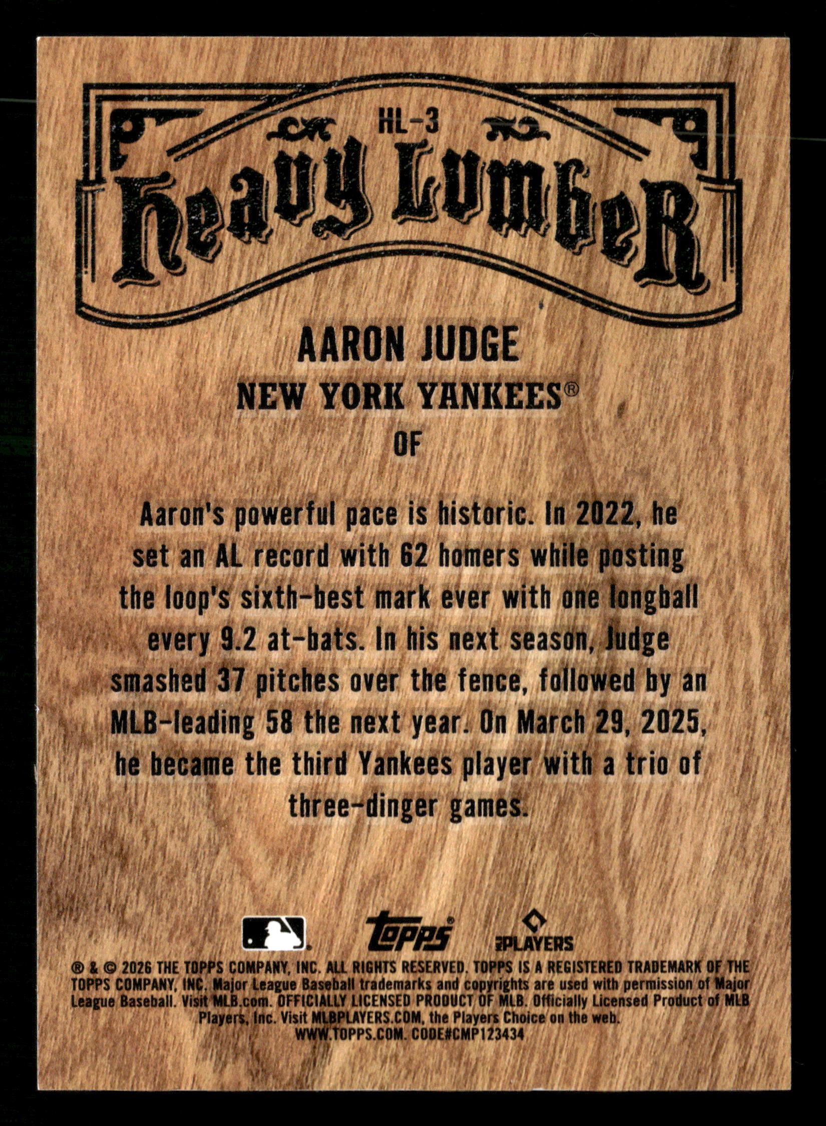 2026 Topps #HL-3 Aaron Judge Heavy Lumber - Image 2