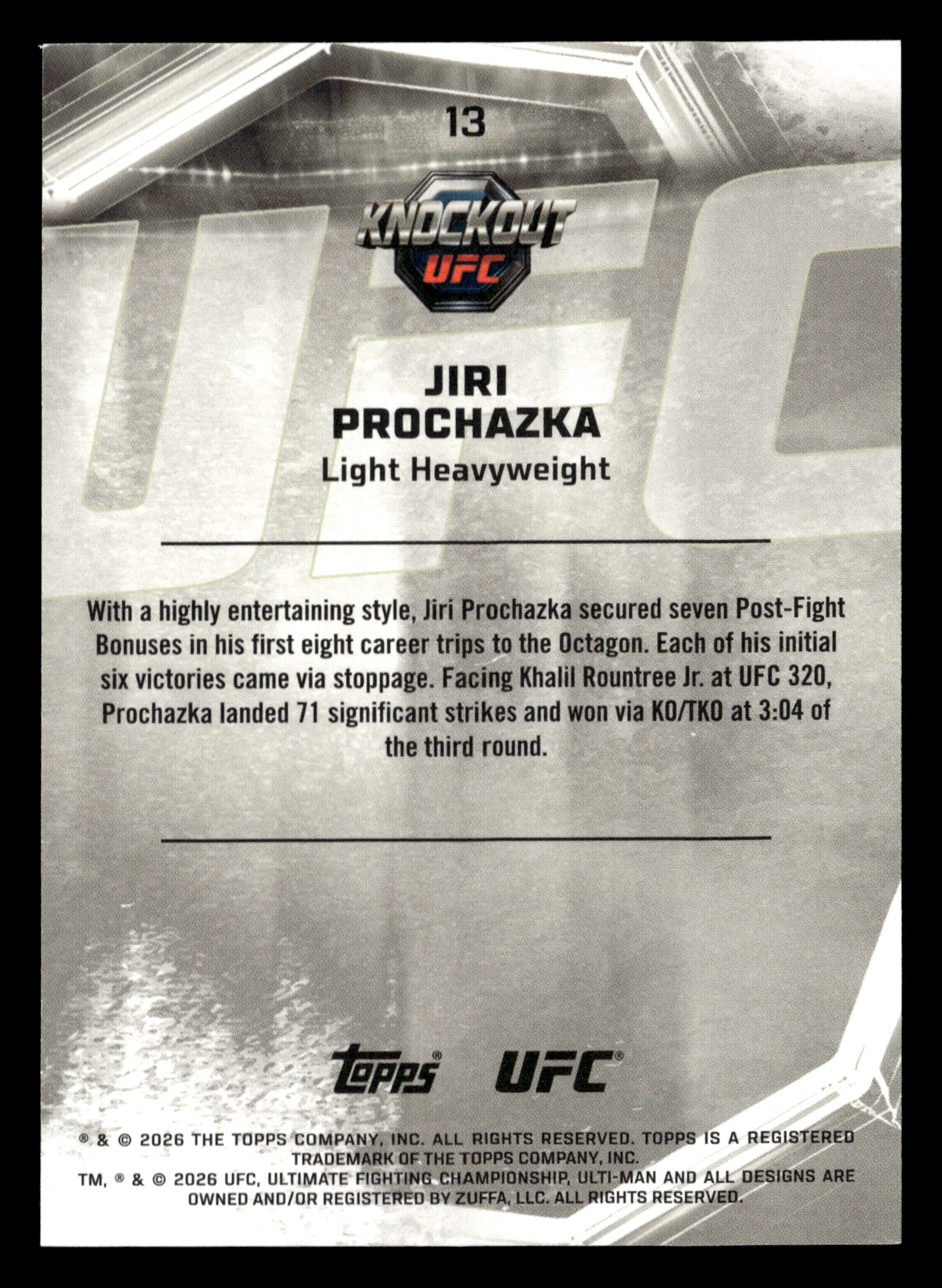 2026 Topps Knockout UFC #13 Jiri Prochazka Gold #/199 - Image 2