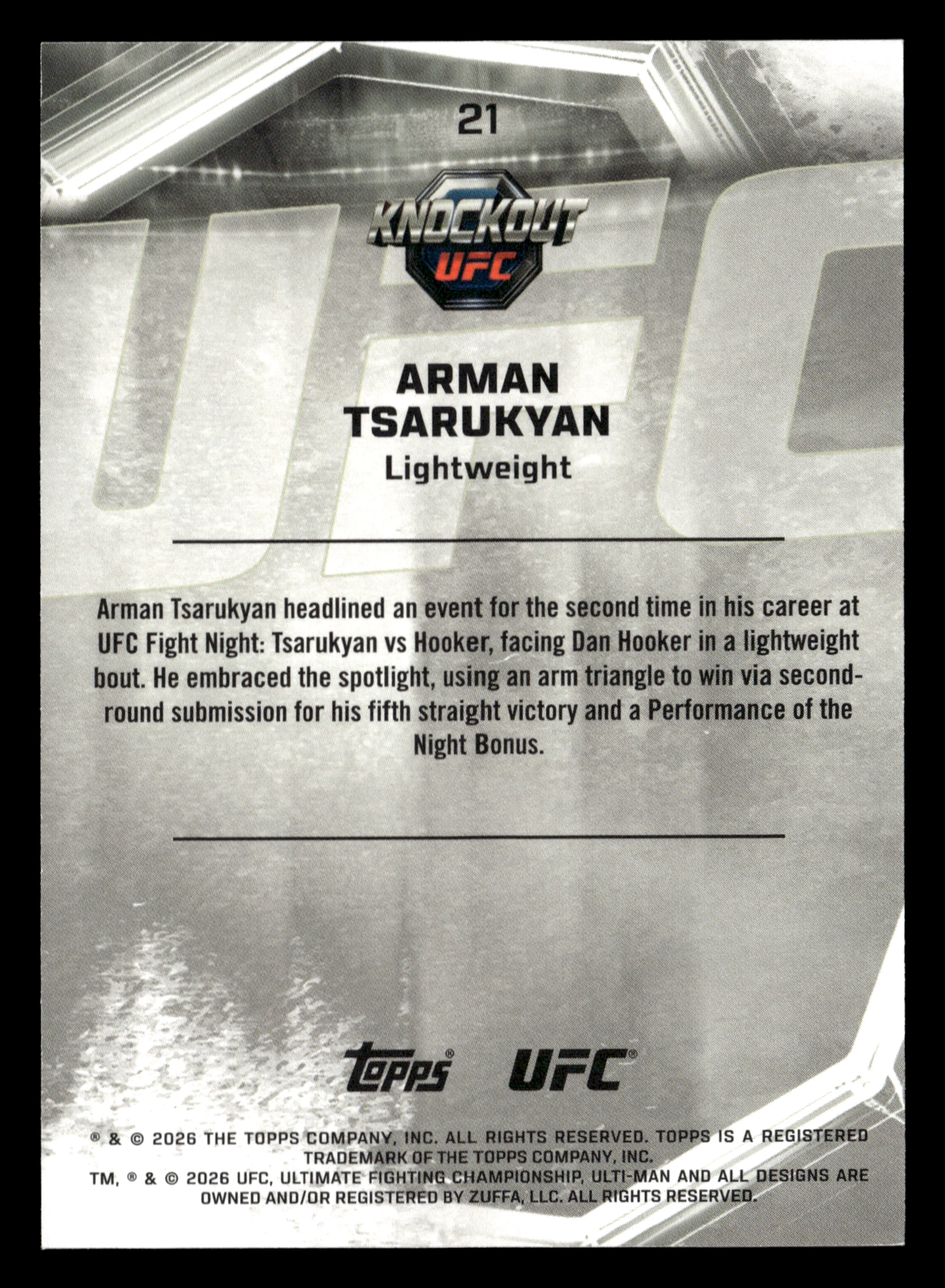 2026 Topps Knockout UFC #21 Arman Tsarukyan Orange #/88 - Image 2