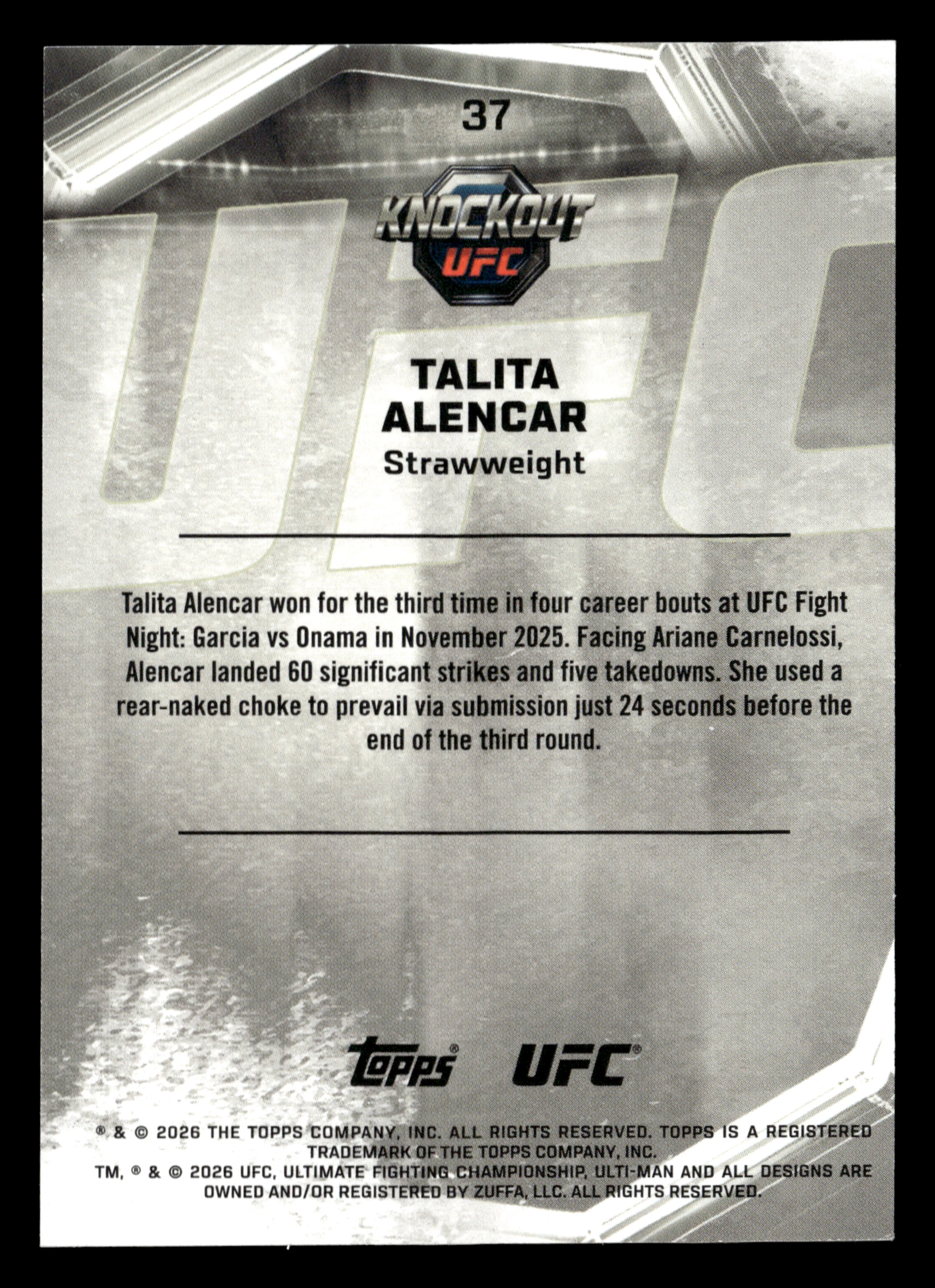 2026 Topps Knockout UFC #37 Talita Alencar Lime Green #/99 - Image 2
