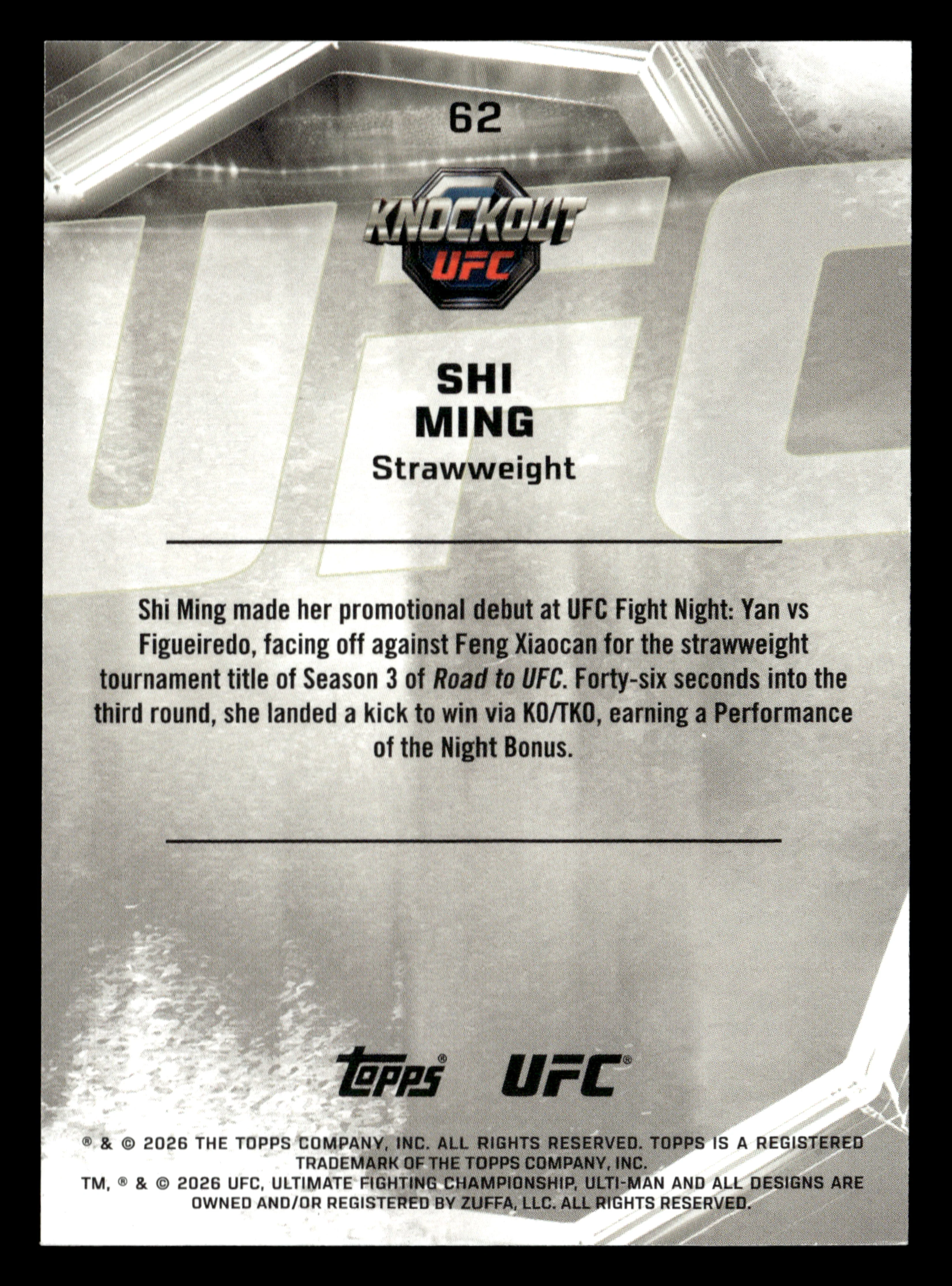 2026 Topps Knockout UFC #62 Shi Ming Teal #/149 - Image 2