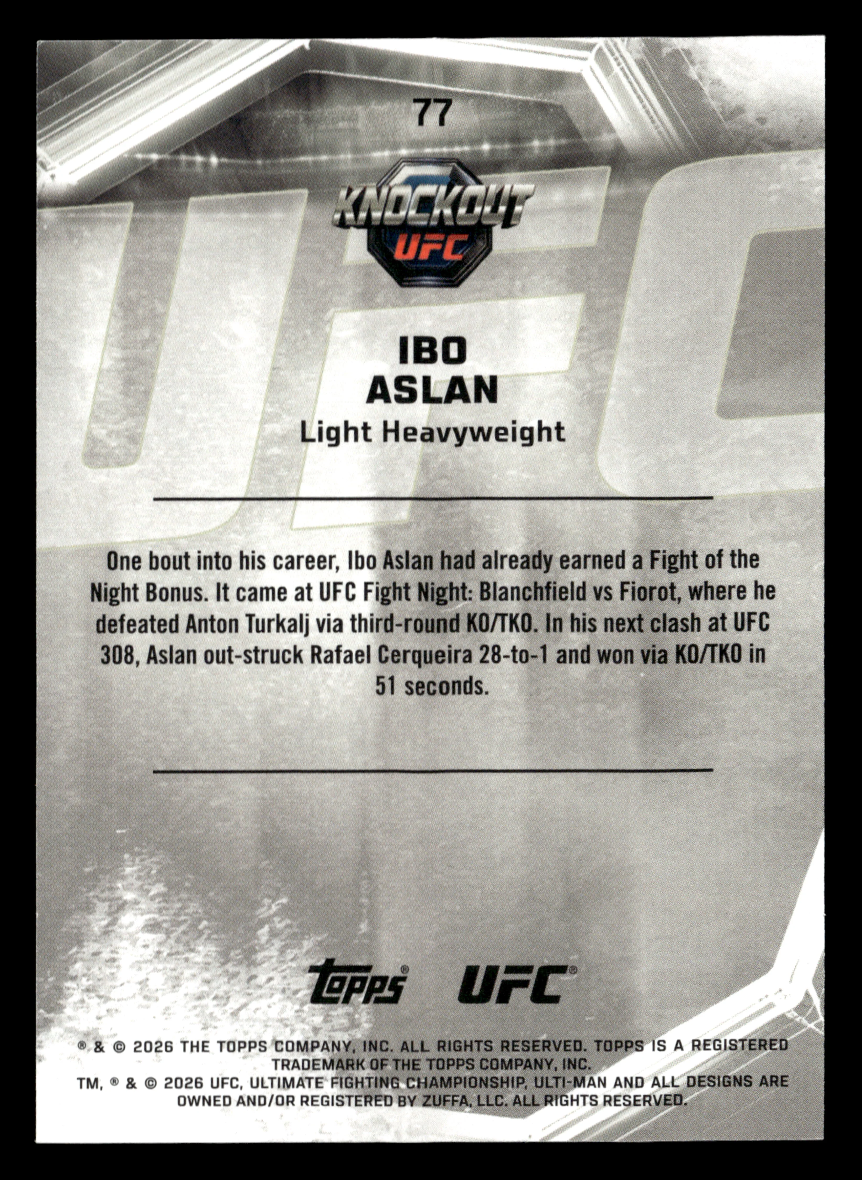 2026 Topps Knockout UFC #77 Ibo Aslan Gold #/199 - Image 2
