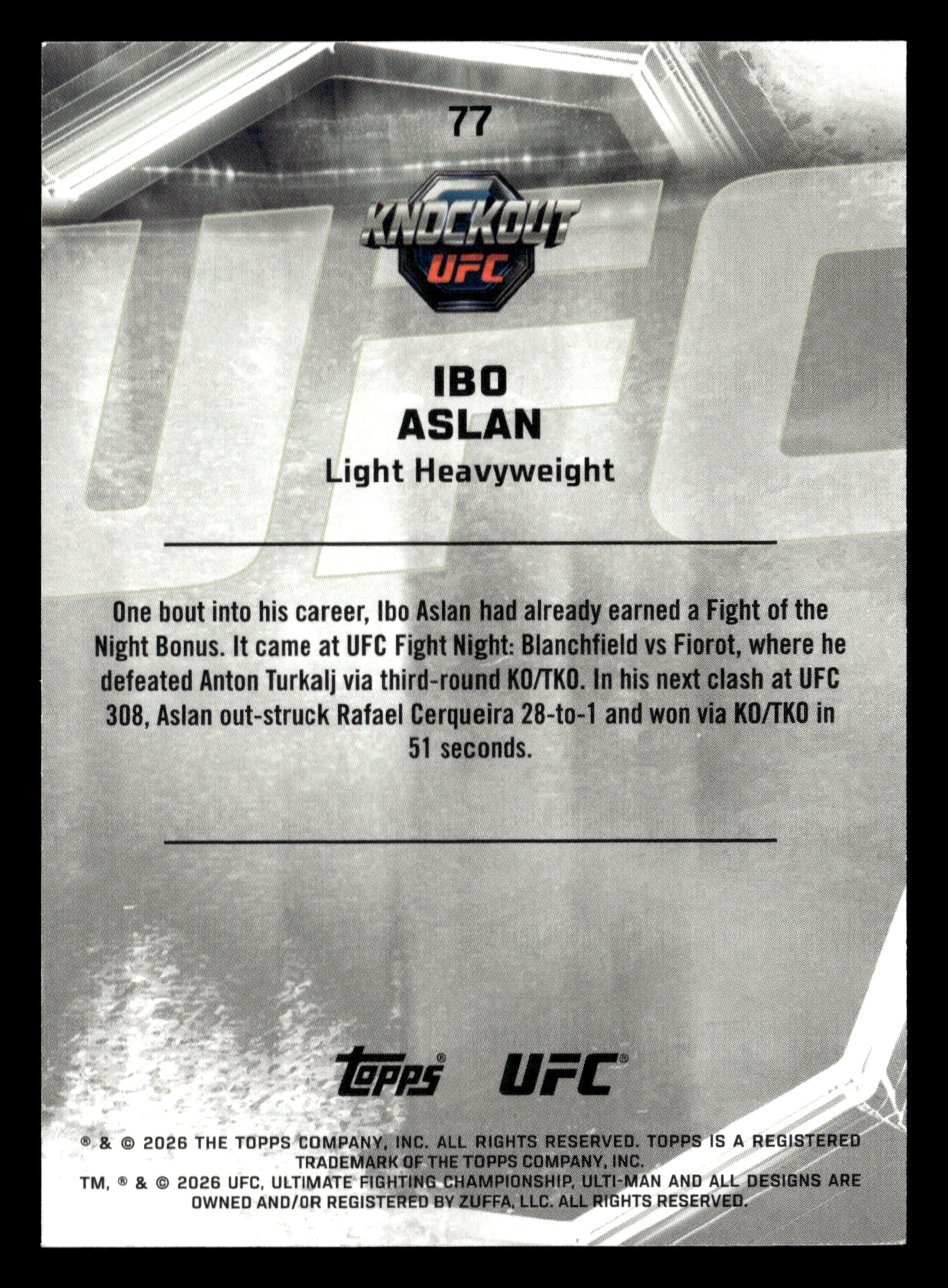 2026 Topps Knockout UFC #77 Ibo Aslan Orange #/88 - Image 2