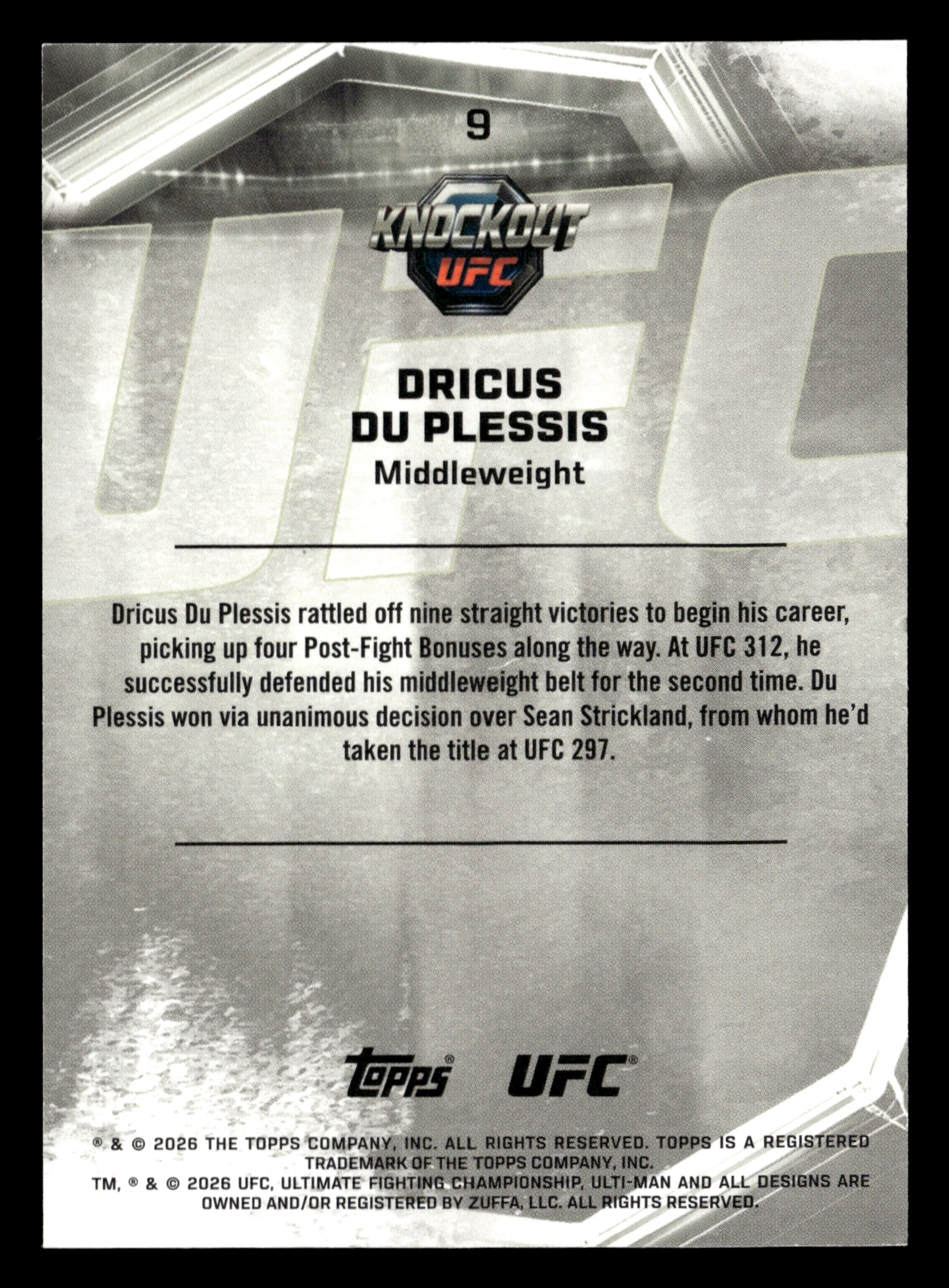 2026 Topps Knockout UFC #9 Dricus Du Plessis Teal #/149 - Image 2