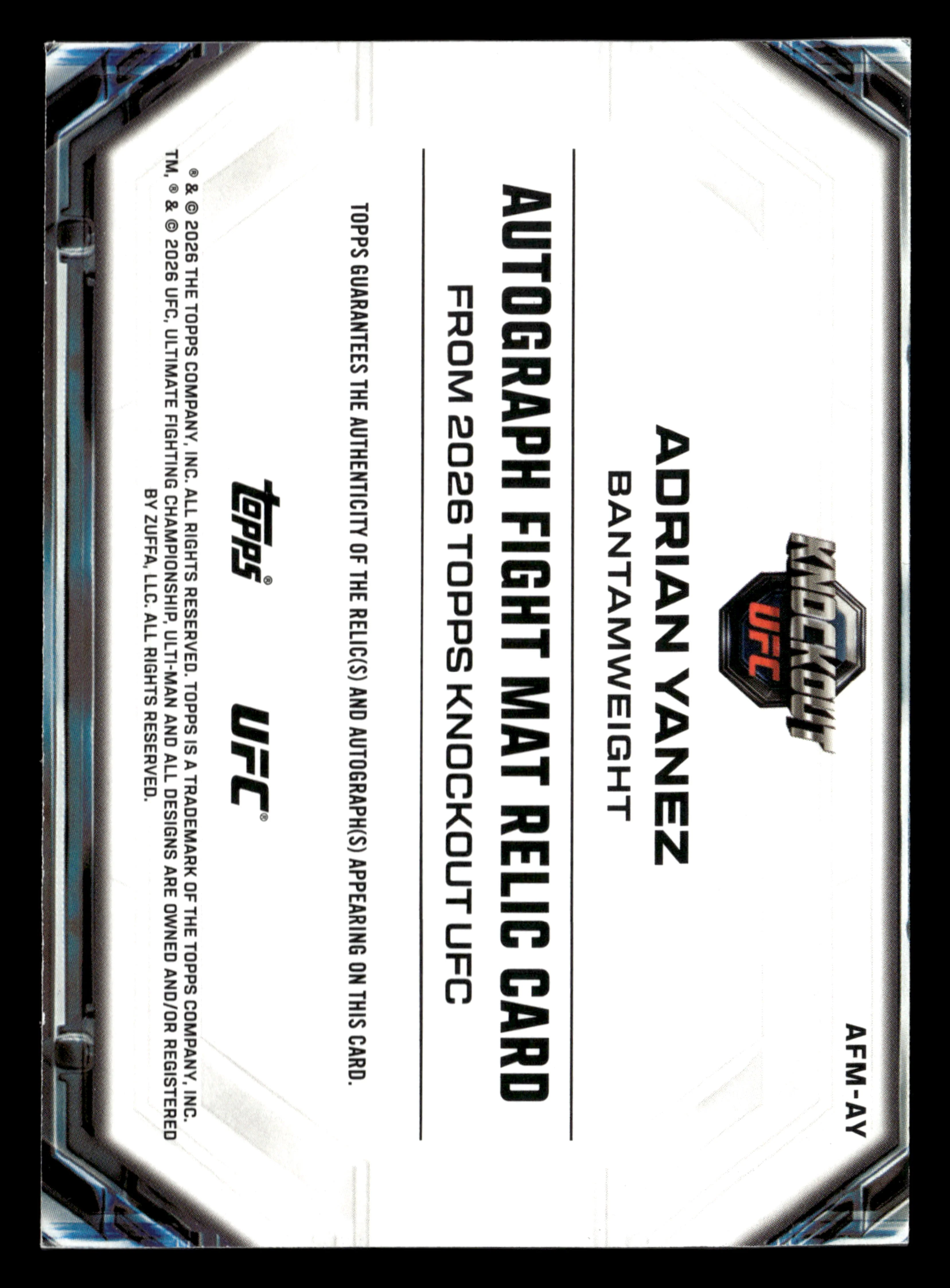 2026 Topps Knockout UFC #AFM-AY Adrian Yanez Autograph Fight Mat Relics #/299 - Image 2