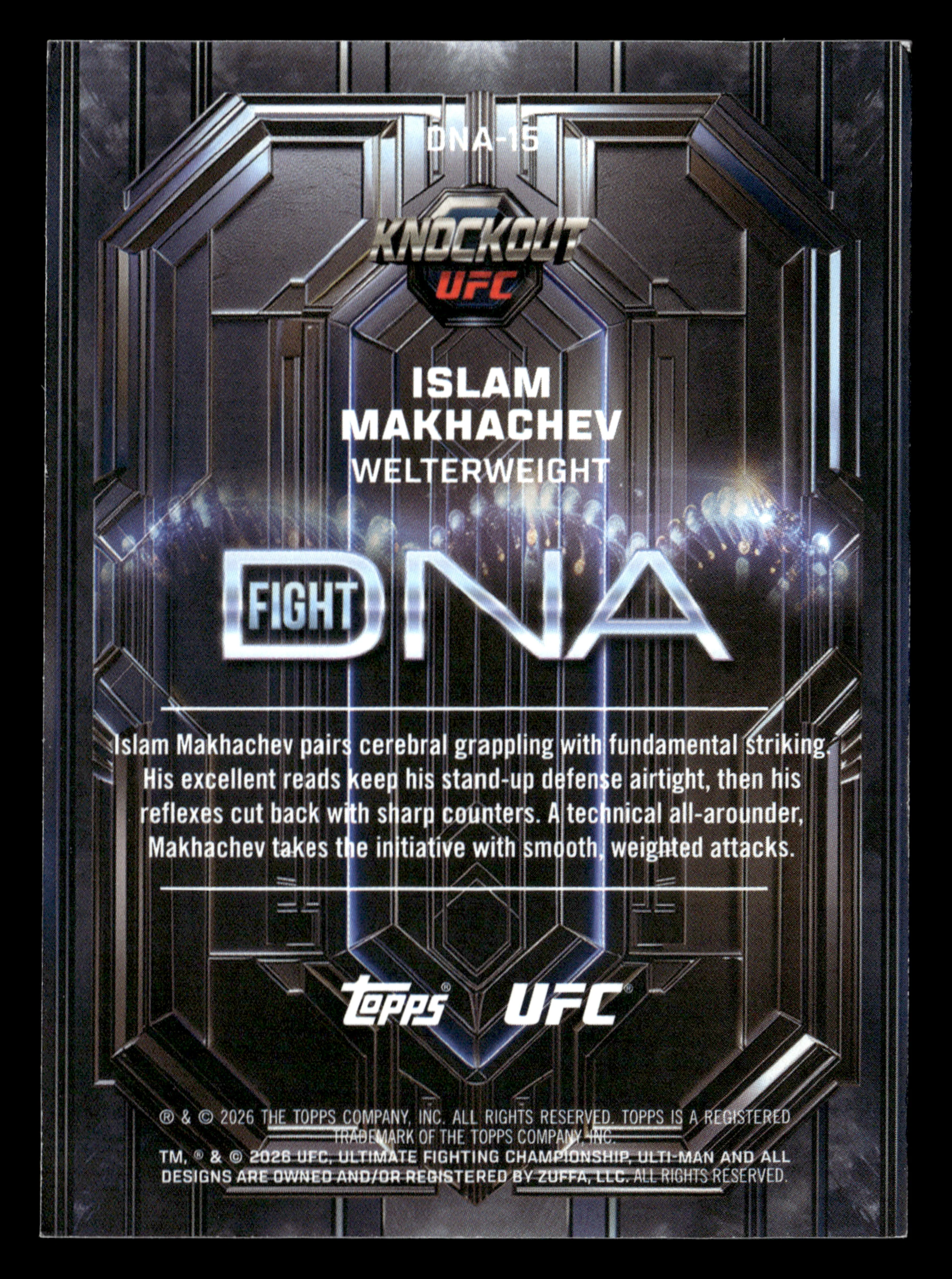 2026 Topps Knockout UFC #DNA-15 Islam Makhachev Fight DNA Lime Green #/99 - Image 2