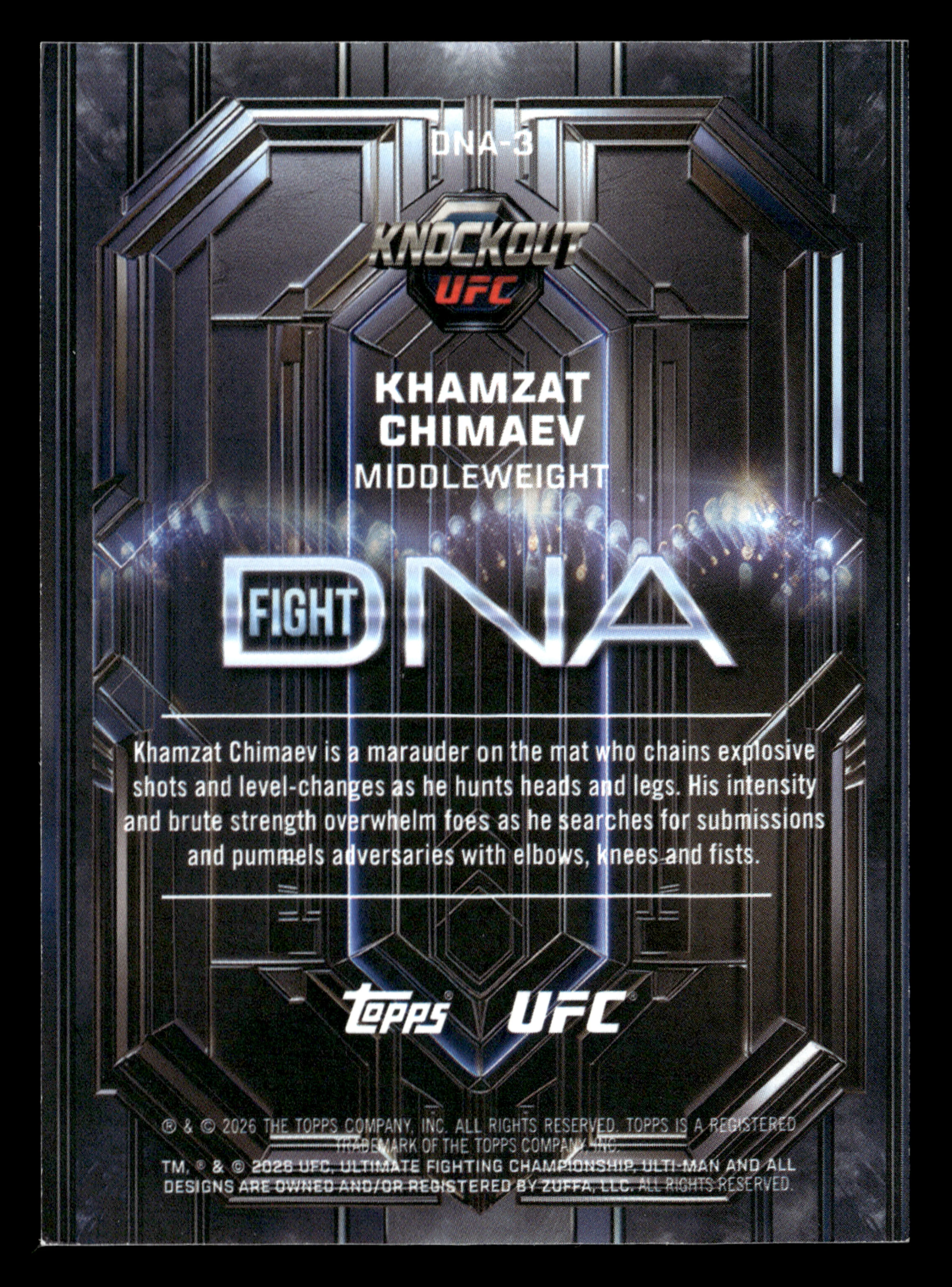 2026 Topps Knockout UFC #DNA-3 Khamzat Chimaev Fight DNA Lime Green #/99 - Image 2