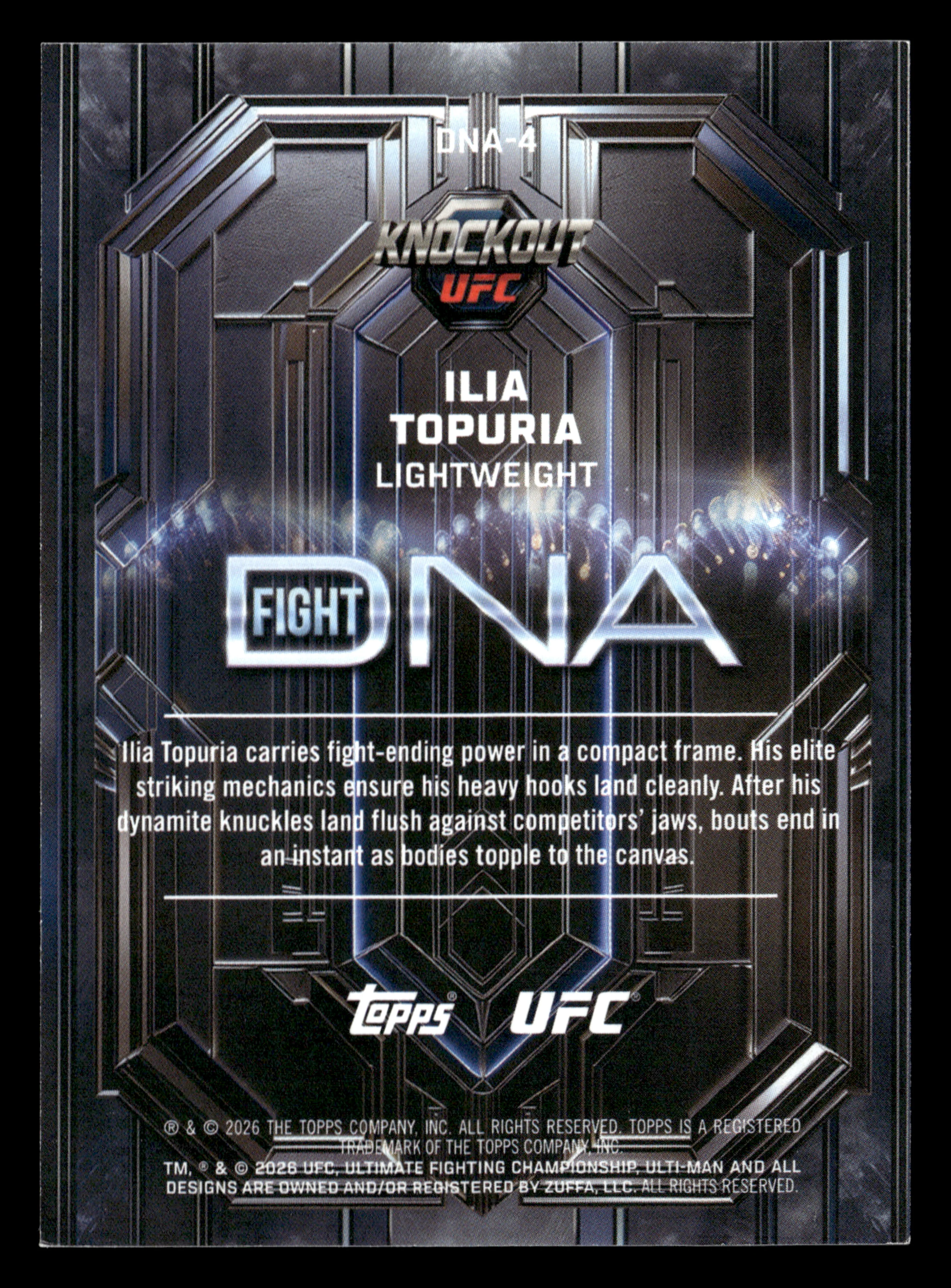 2026 Topps Knockout UFC #DNA-4 Ilia Topuria Fight DNA Lime Green #/99 - Image 2