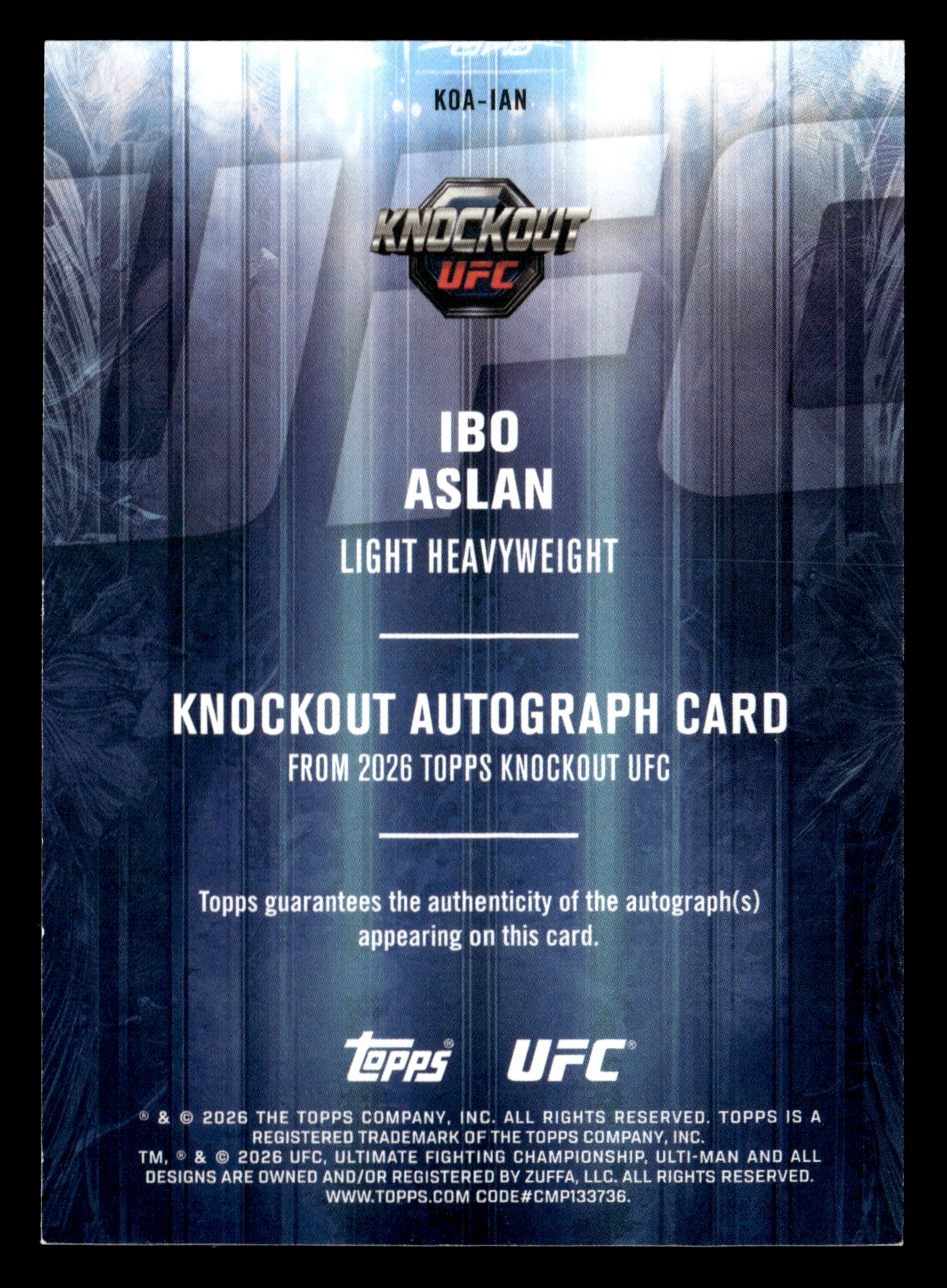 2026 Topps Knockout UFC #KOA-IAN Ibo Aslan Knockout Autographs #/299 - Image 2