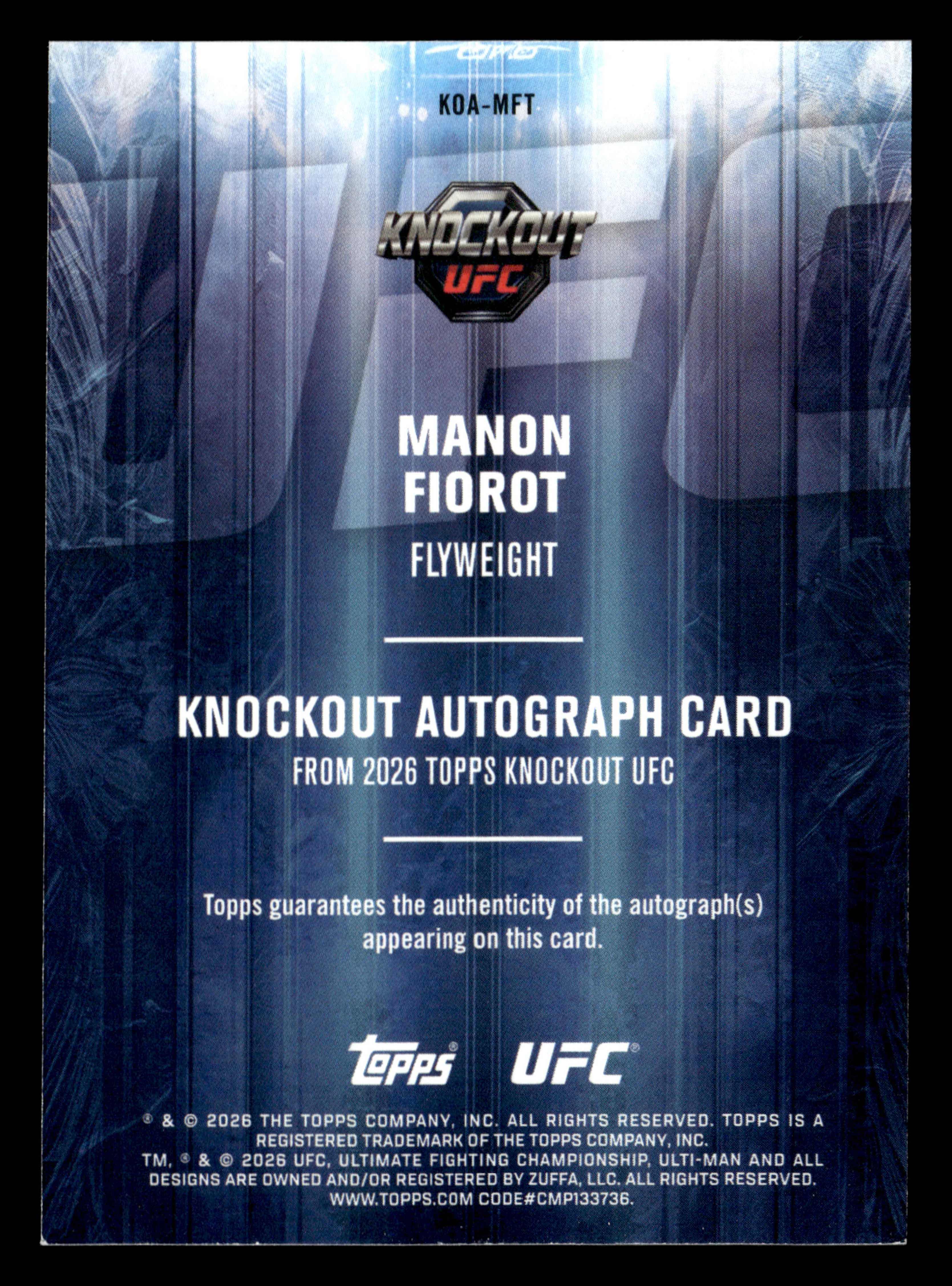 2026 Topps Knockout UFC #KOA-MFT Manon Fiorot Knockout Auto Lime Green #/99 - Image 2