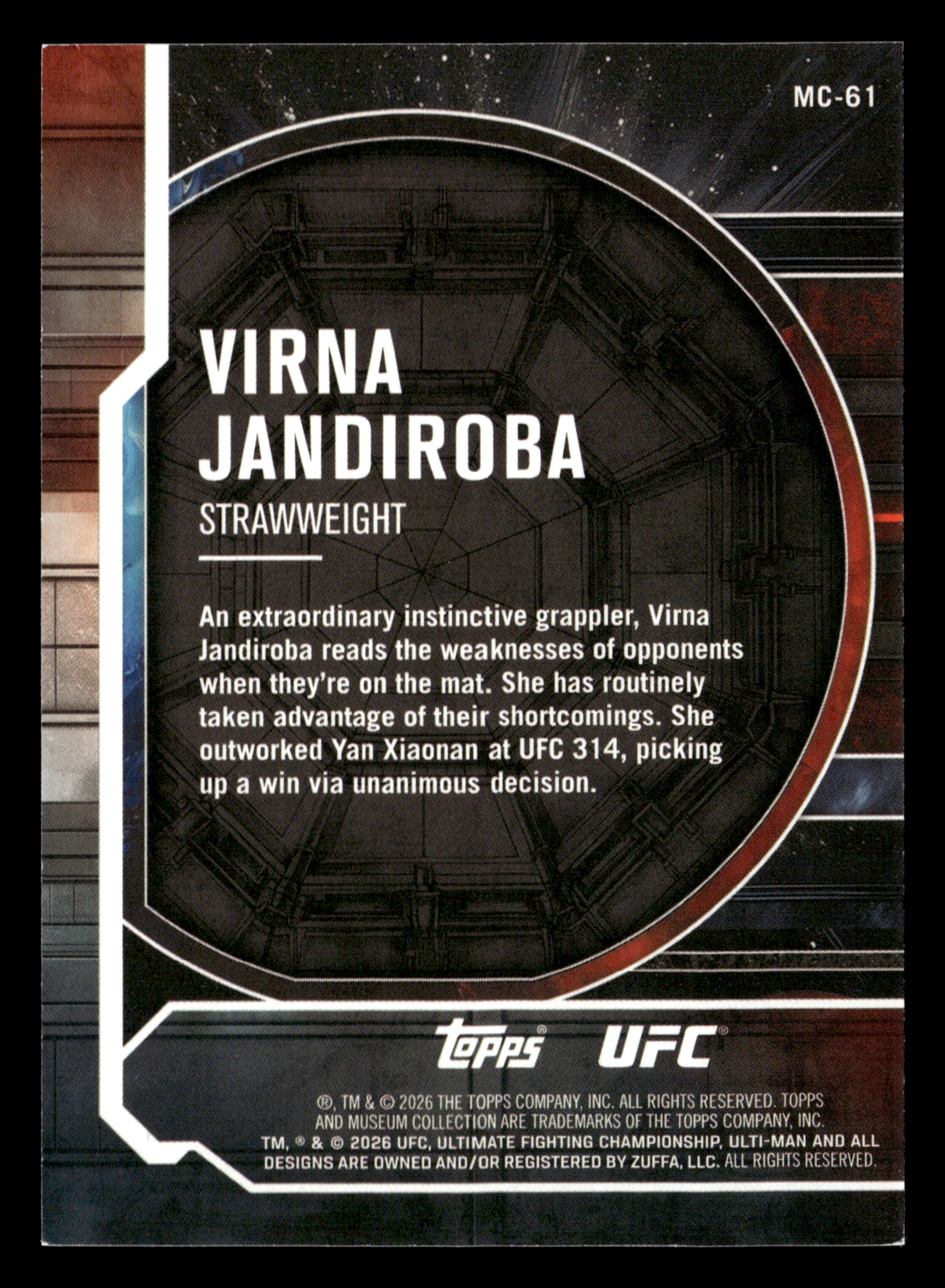 2026 Topps Knockout UFC #MC-61 Virna Jandiroba Museum Collection Red #/25 - Image 2