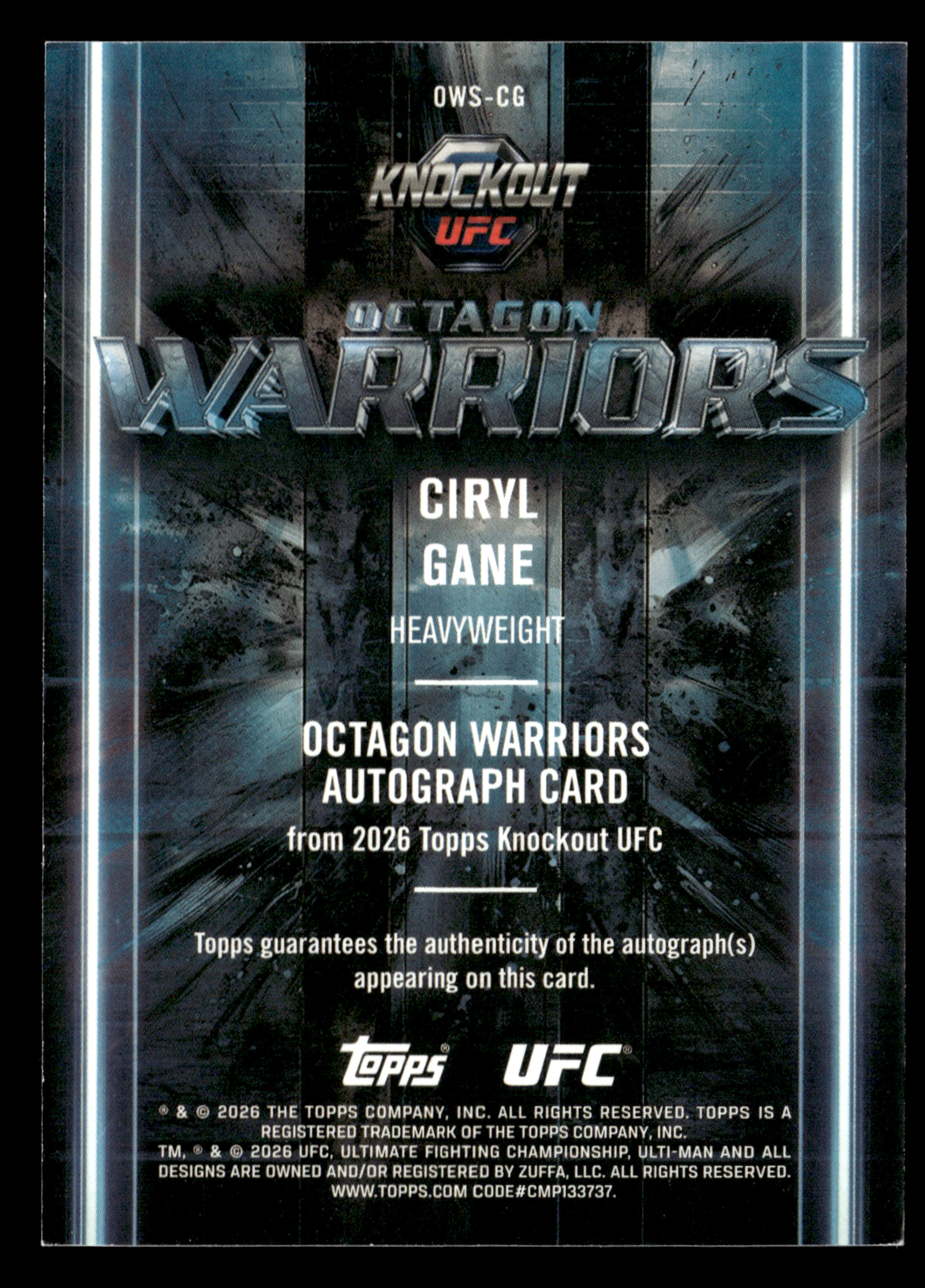 2026 Topps Knockout UFC #OWS-CG Ciryl Gane Octagon Warriors Autograph #/299 - Image 2