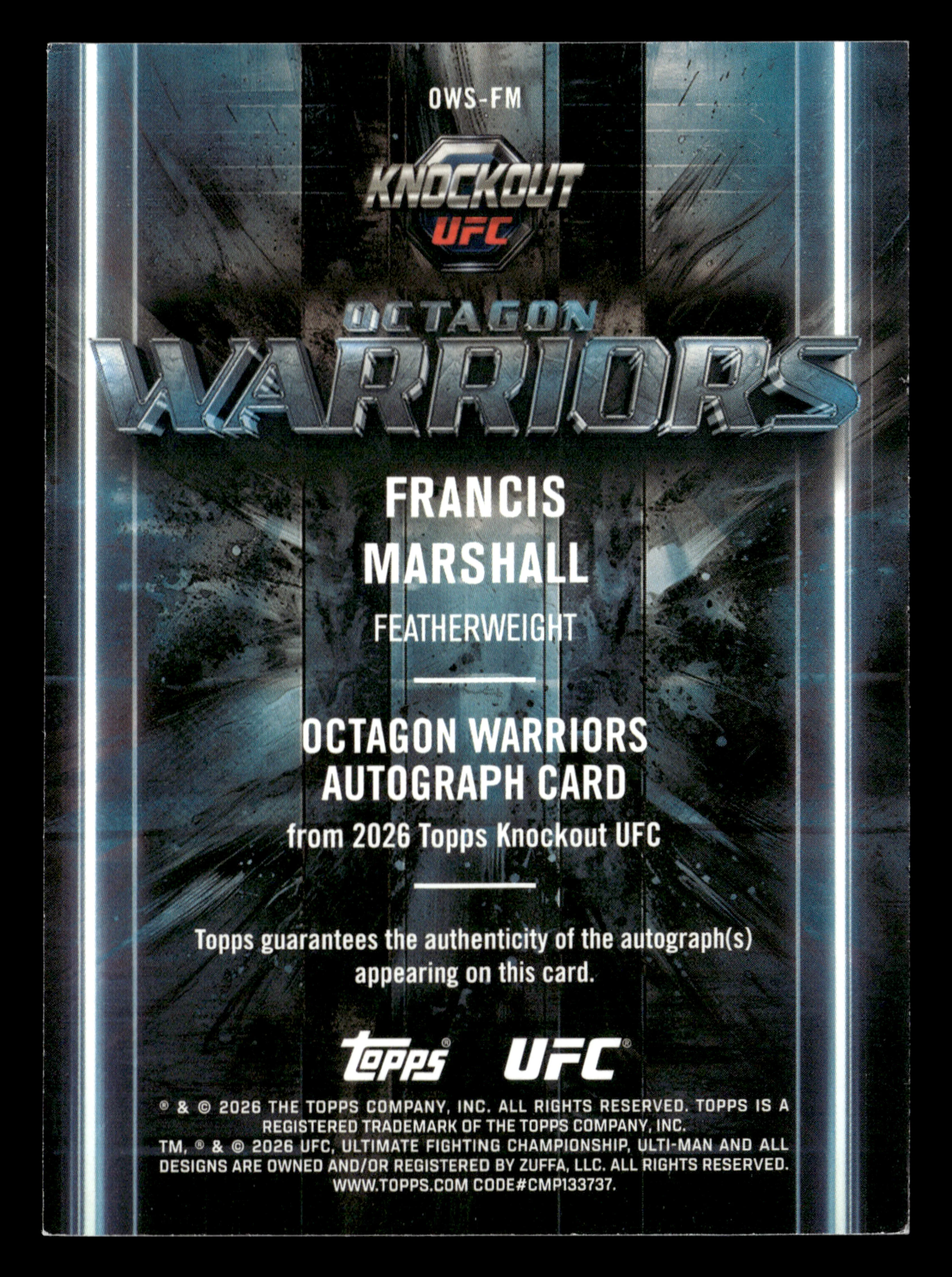 2026 Topps Knockout UFC #OWS-FM Francis Marshall Octagon Warriors Auto #/299 - Image 2