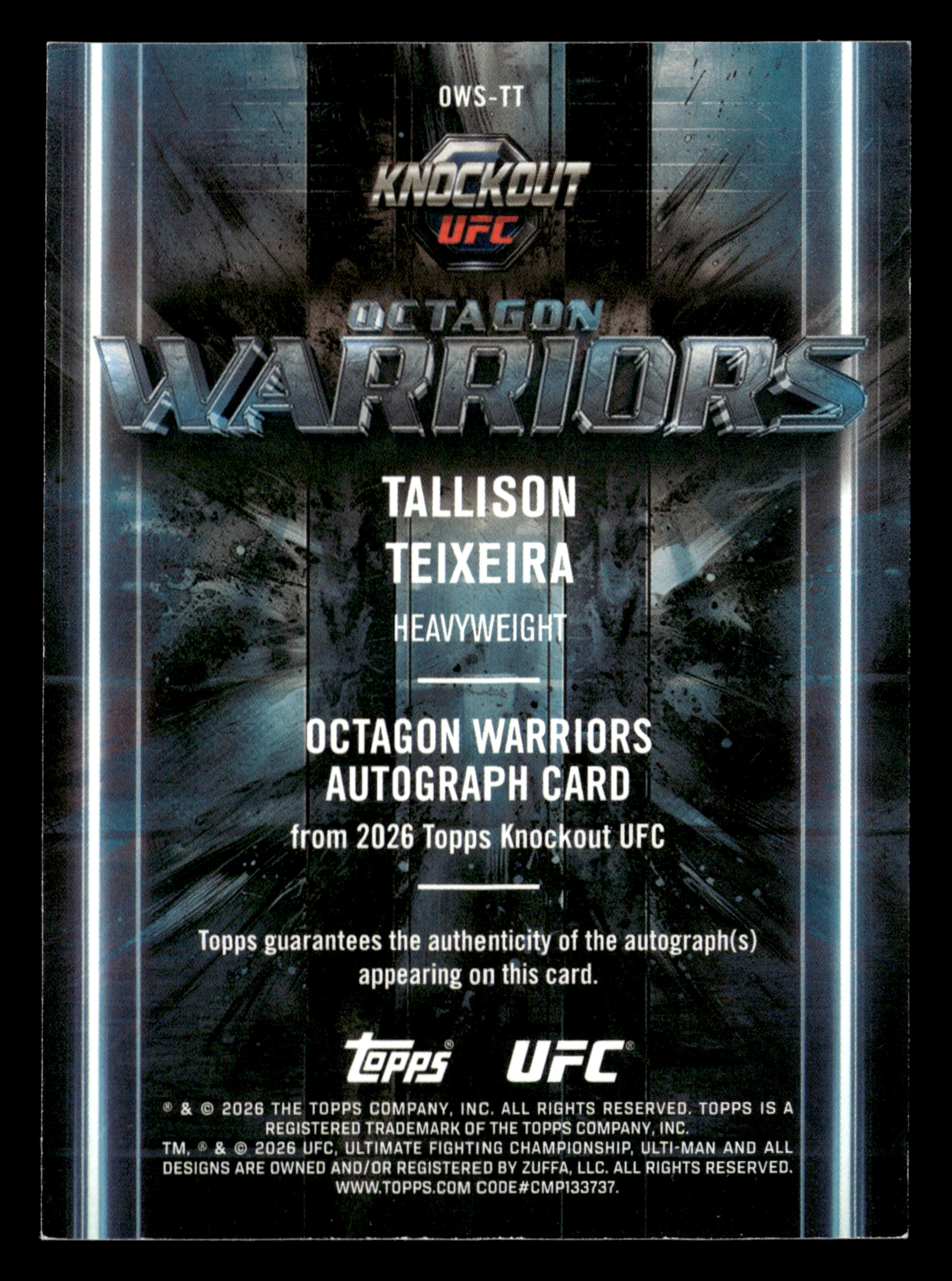 2026 Topps Knockout UFC #OWS-TT Tallison Teixeira Octagon Warriors Auto #/299 - Image 2