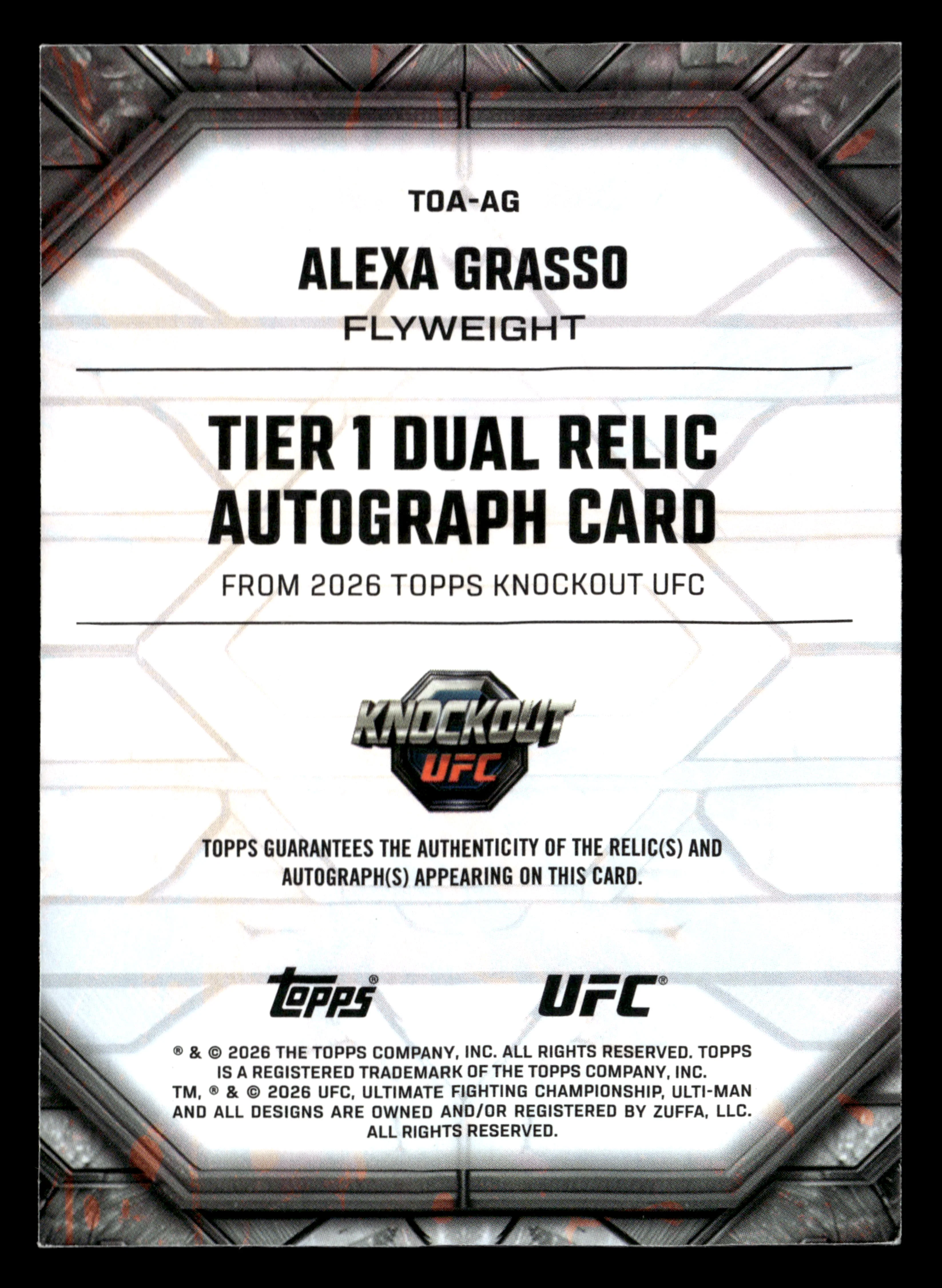 2026 Topps Knockout UFC #TOA-AG Alexa Grasso Tier 1 Dual Relic Auto Blue #/50 - Image 2