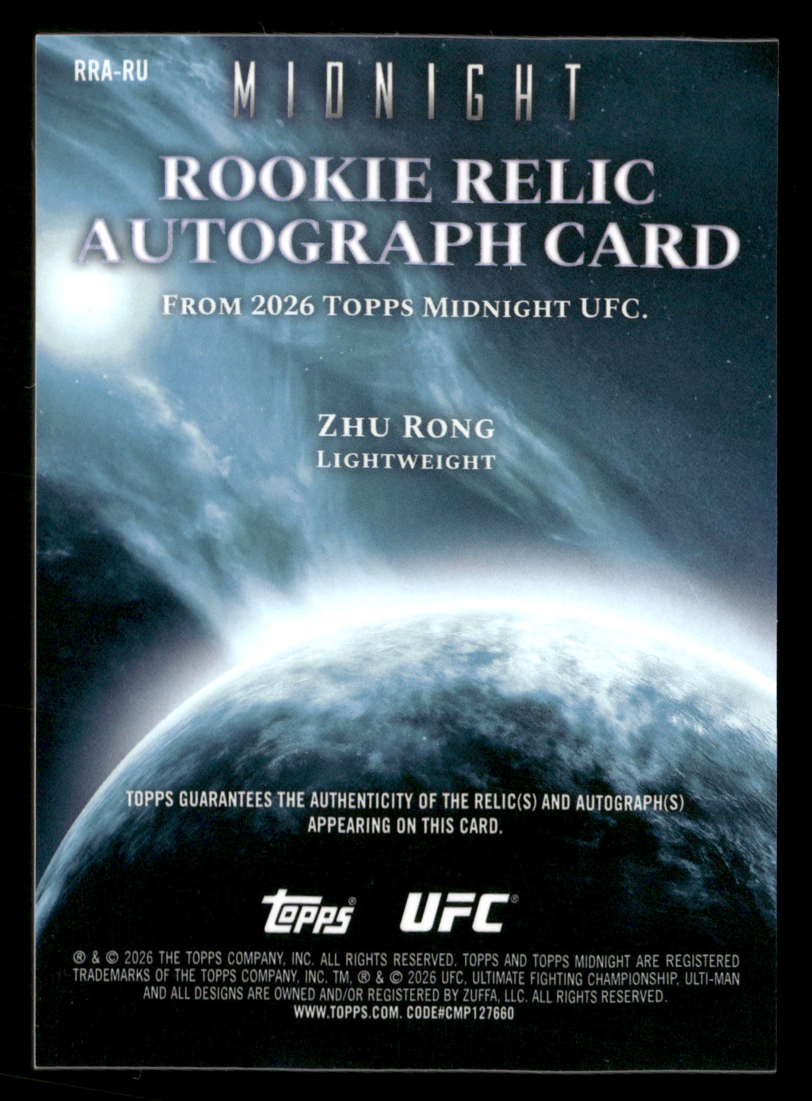 2026 Topps Midnight UFC #RRA-RU Zhu Rong Rookie Relic Autographs - Image 4