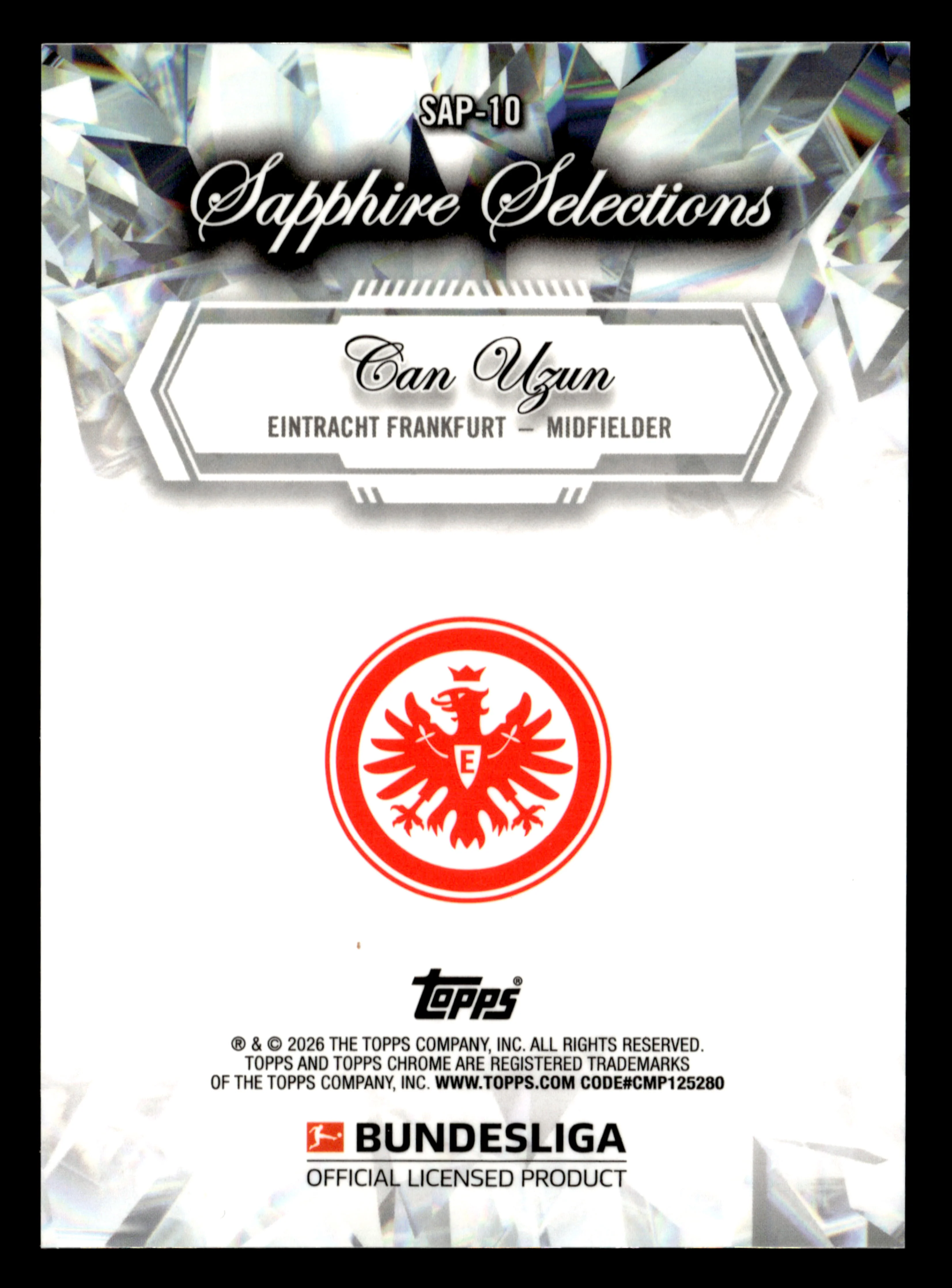 24-25 Topps Chrome Sapphire Ed Bundesliga #SAP-10 Can Uzun Yellow Sapphire #/75 - Image 2