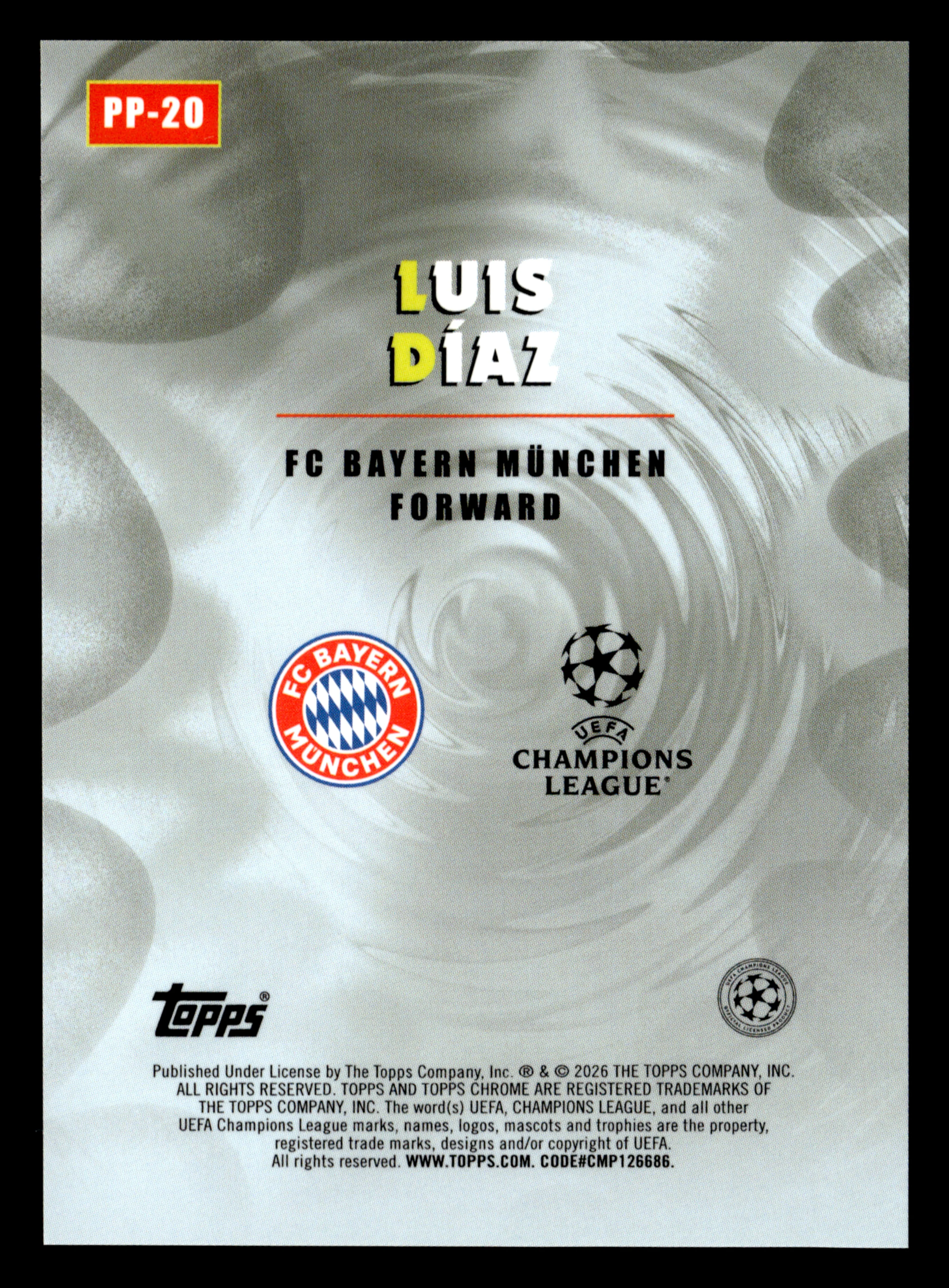 25-26 Topps Chrome UCC #PP-20 Luis Díaz Power Players Purple #/75 (Num Match) - Image 2