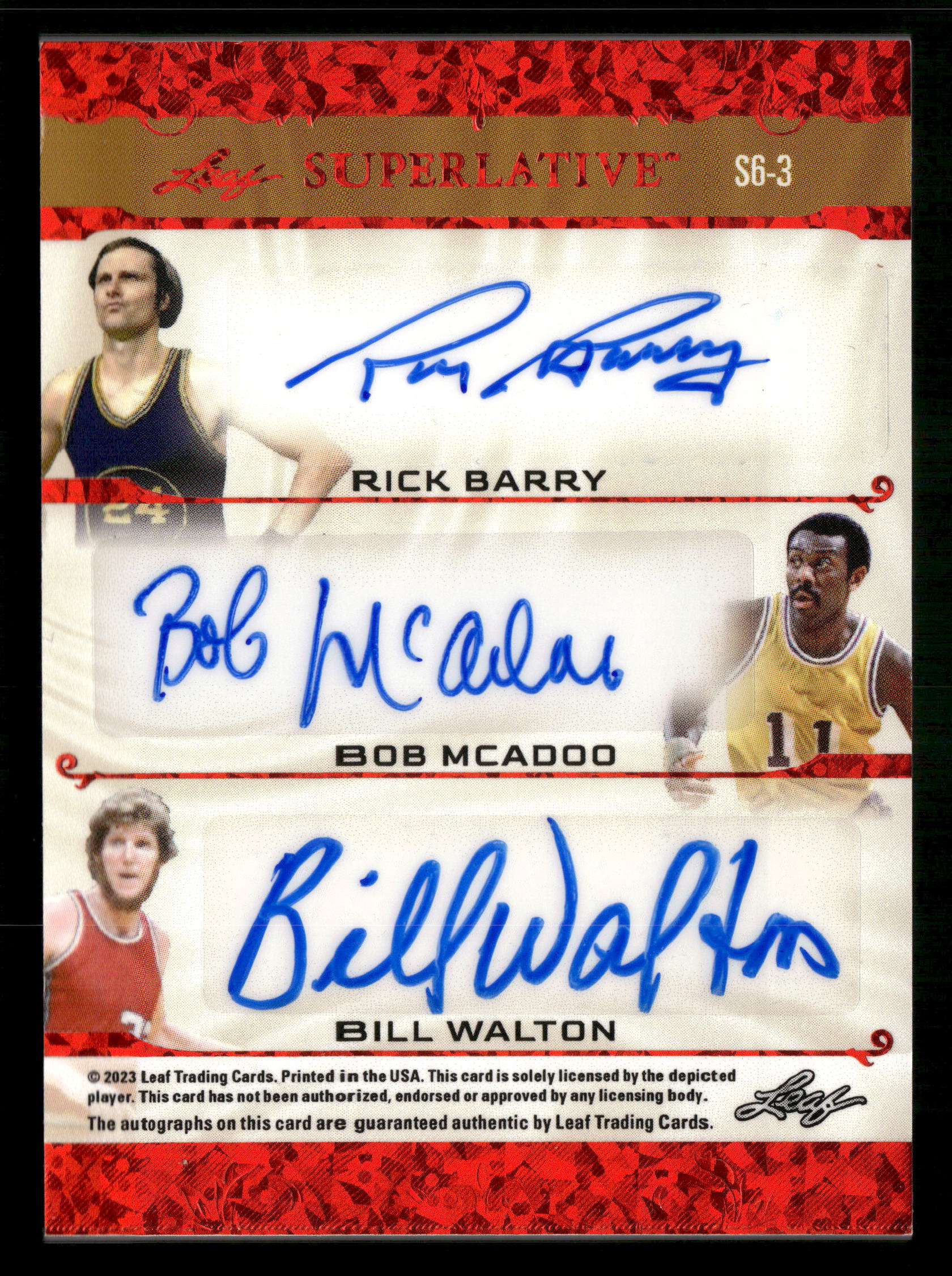 6-3 2023 Leaf Superlative Signature 6 RED /8 Julius Erving Bill Walton - Image 2