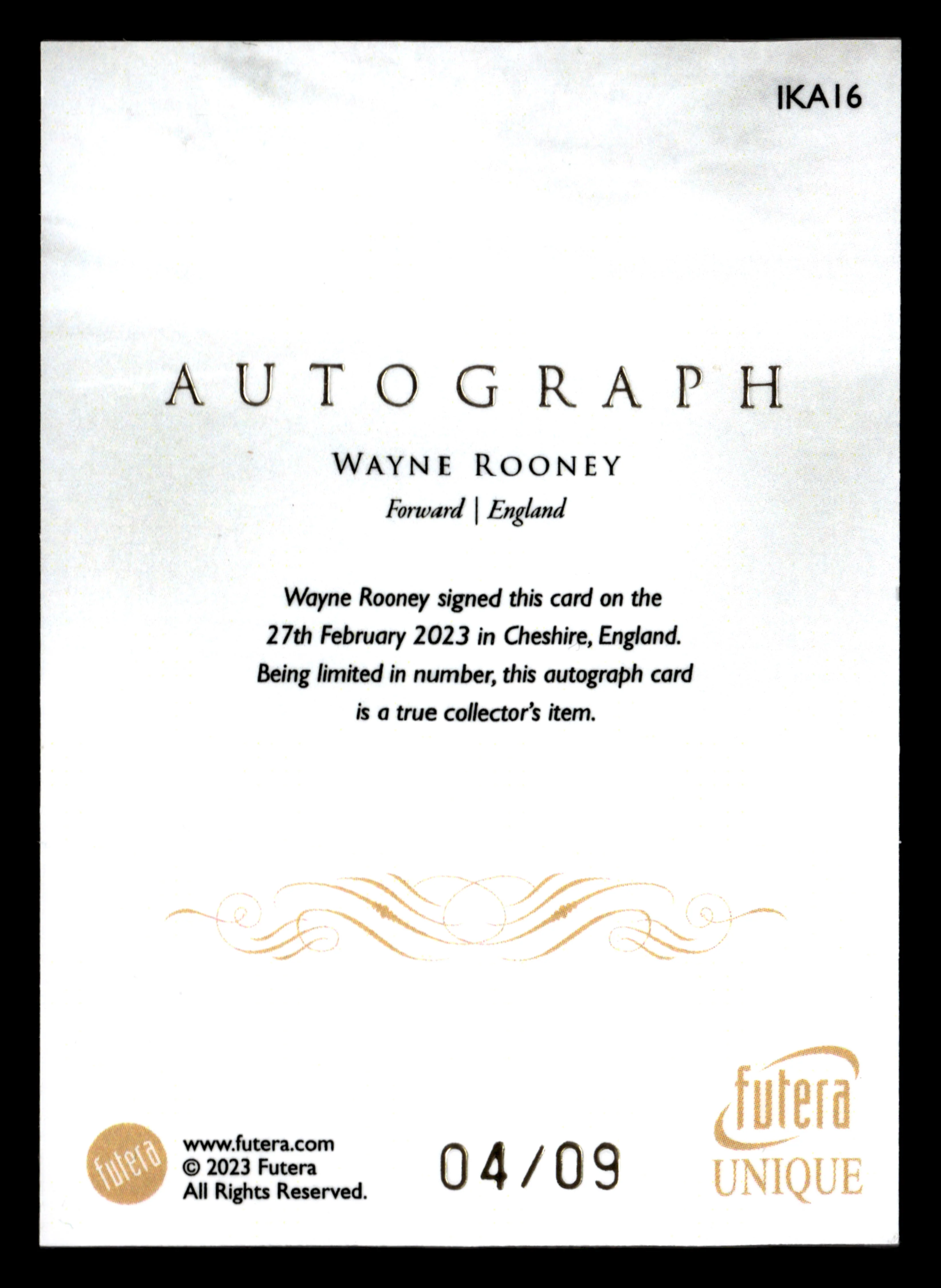 Futera Unique 2023 #IKA16 Wayne Rooney INK /9 - Image 2