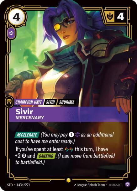 Riftbound TCG Spiritforged #143a/221 Sivir - Mercenary (Alternate Art) Showcase